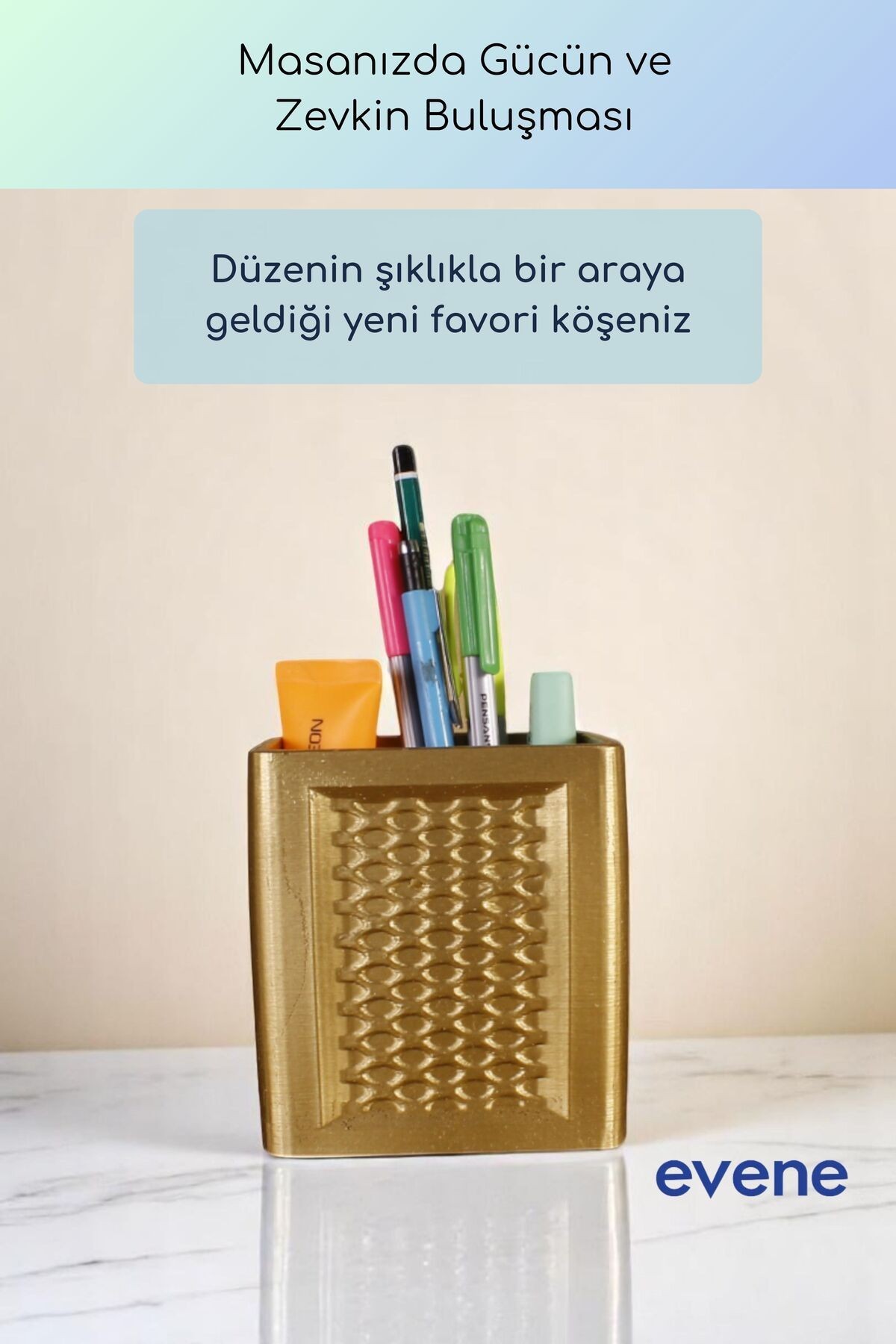 Kalemlik Masa Kalemliği Organizer Kalemlik Altın Renk Model 86