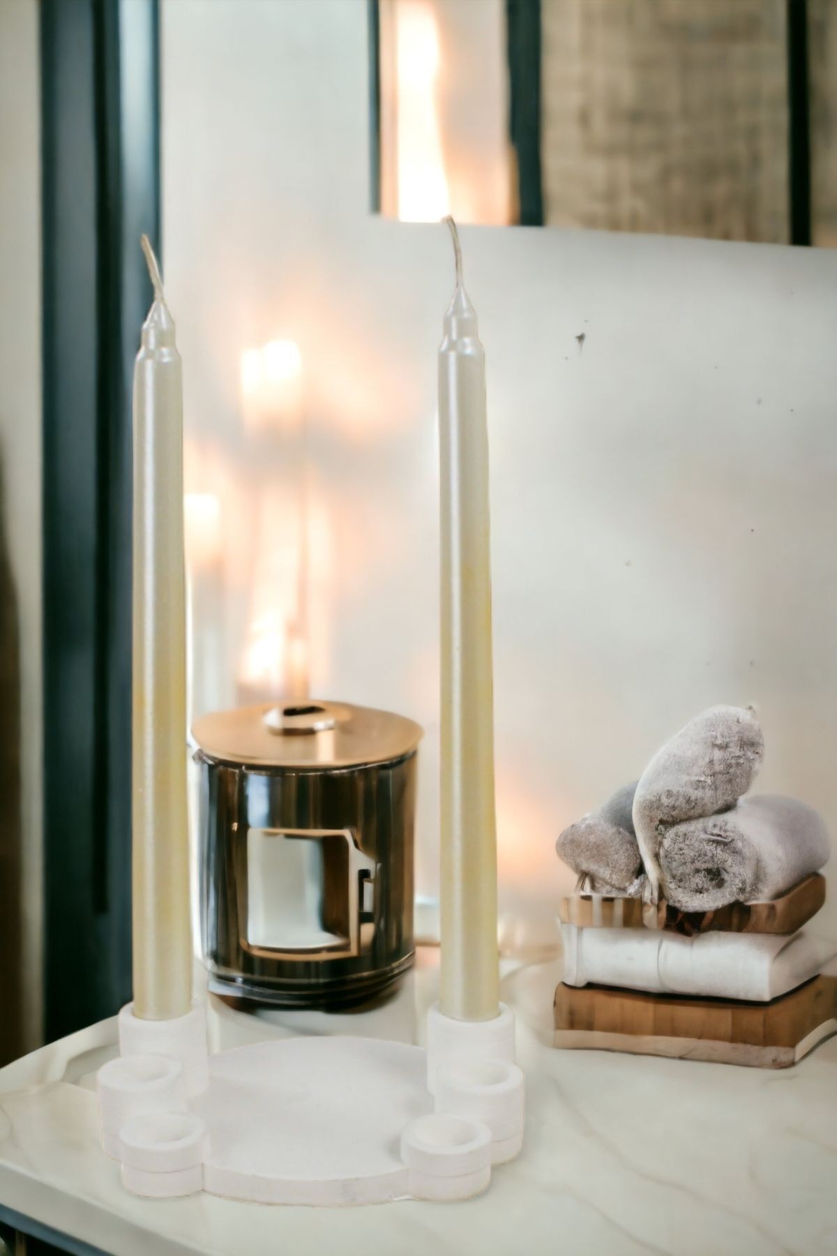Şamdan Mumluk Dekoratif Mumluk Beyaz Renk Tealight Mumluk Model 7
