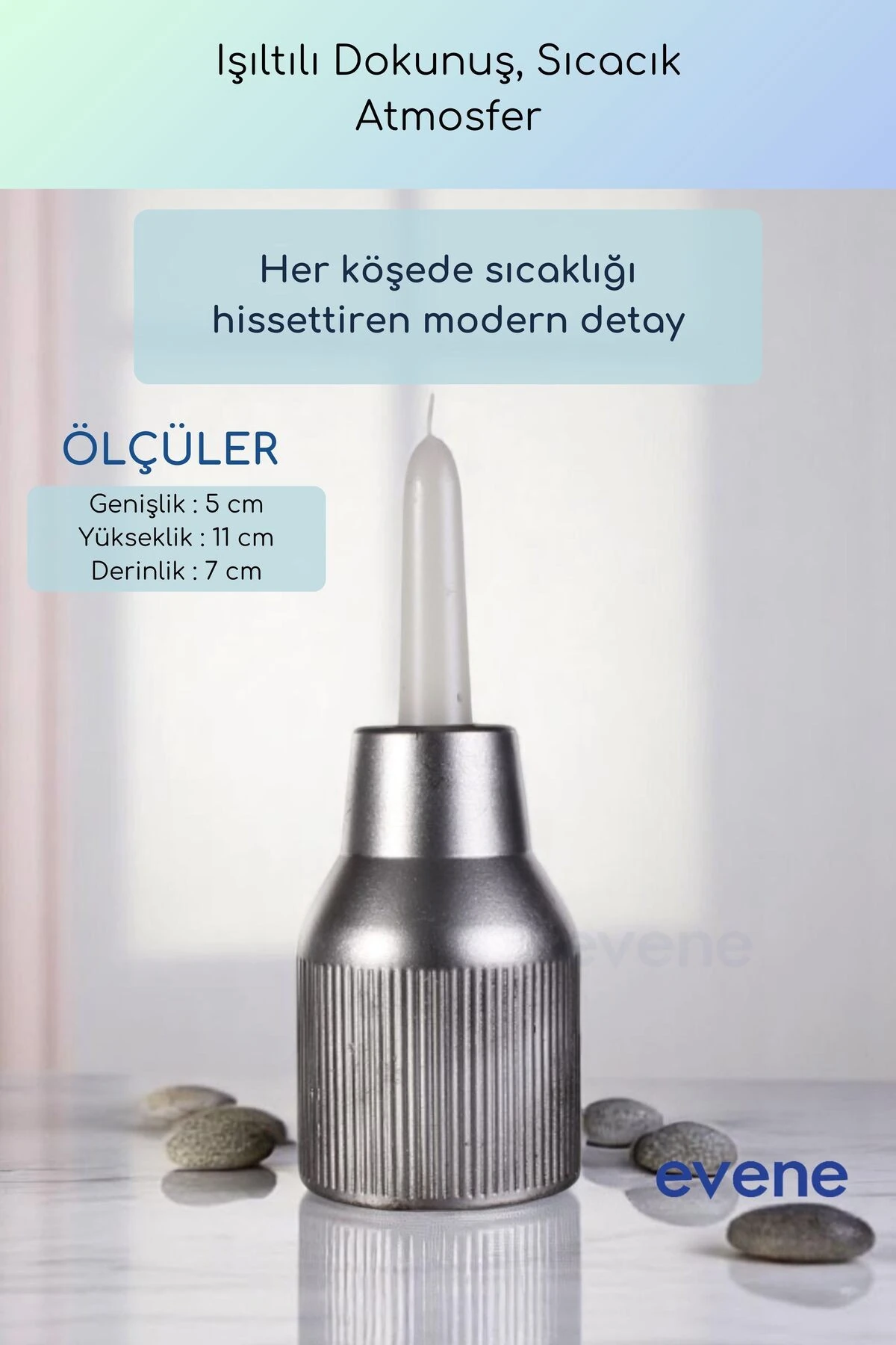 Mumluk Şamdan Ince Mum Uyumlu Gümüş Eskitme Renk Model 61