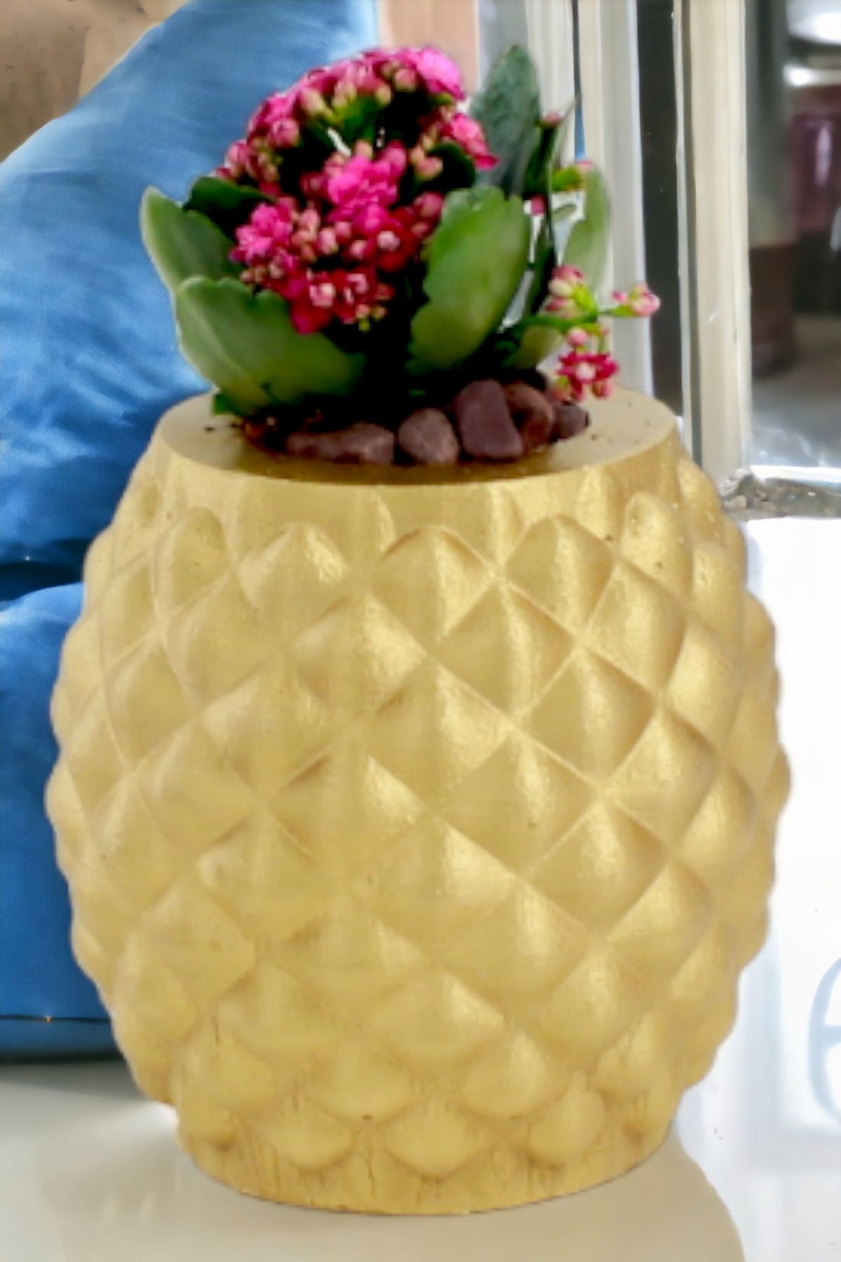 El Yapımı Saksı Altın Premium Kalite Dekoratif Saksı Ananas