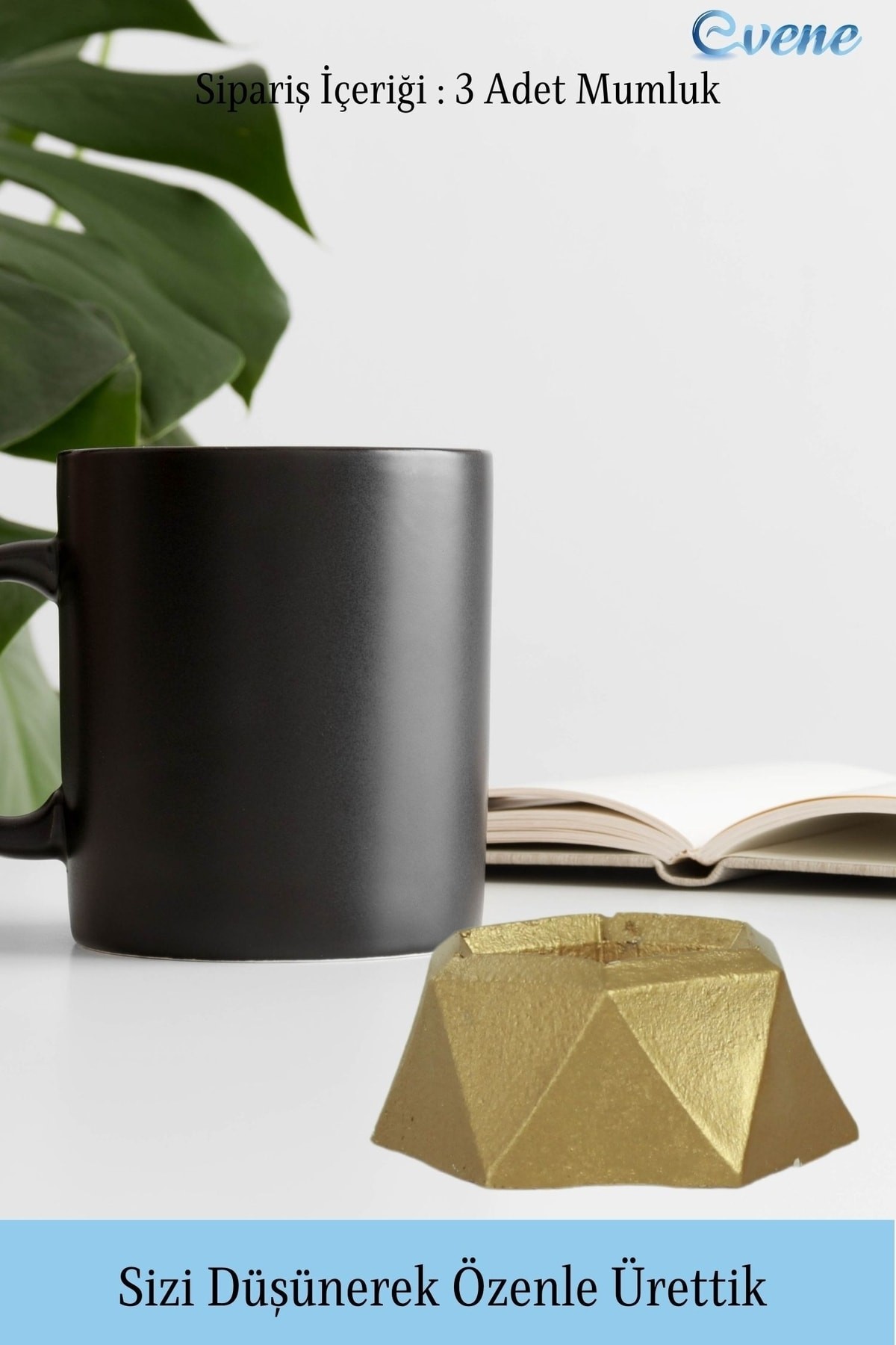 Altın Mumluk Şamdan 3 Adet Tealight Uyumlu Poly 2 Küçük Model