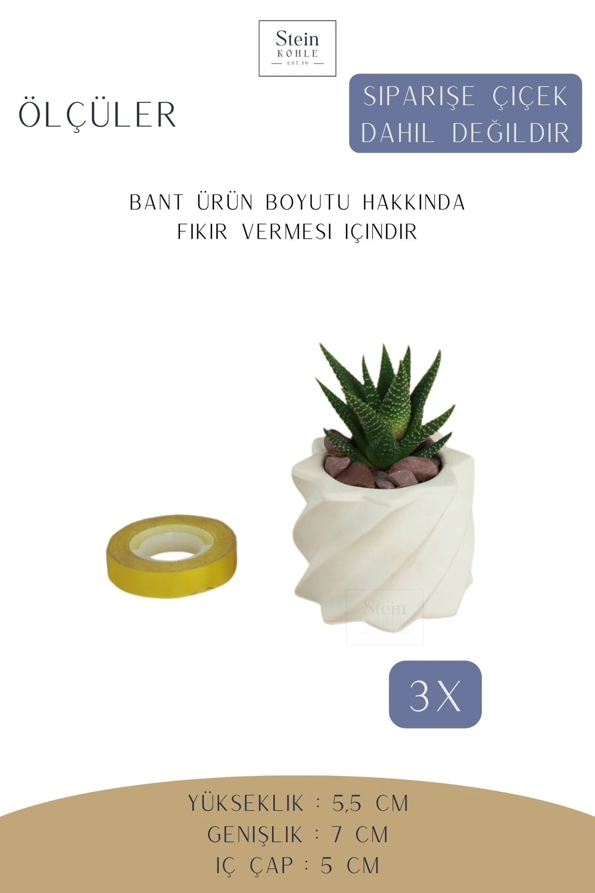 Dekoratif Saksı Minik Kaktüs Saksısı Beyaz Renk 3 Adet Saksı Seti Kalın Yıldız Model