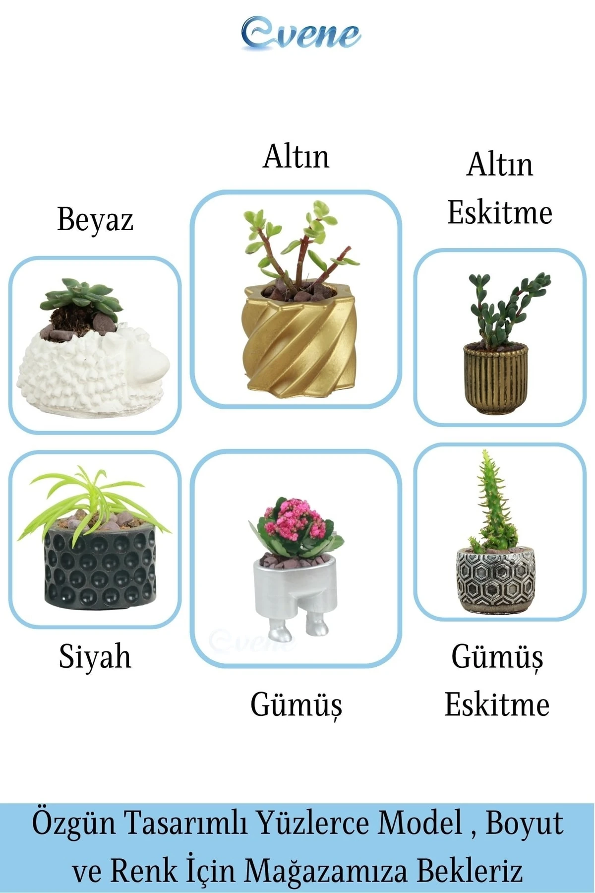 Mini Çiçek Saksı Küçük Sukulent Gümüş Kaktüs Saksısı 3'lü Set Vintage Düz Çizgili Model