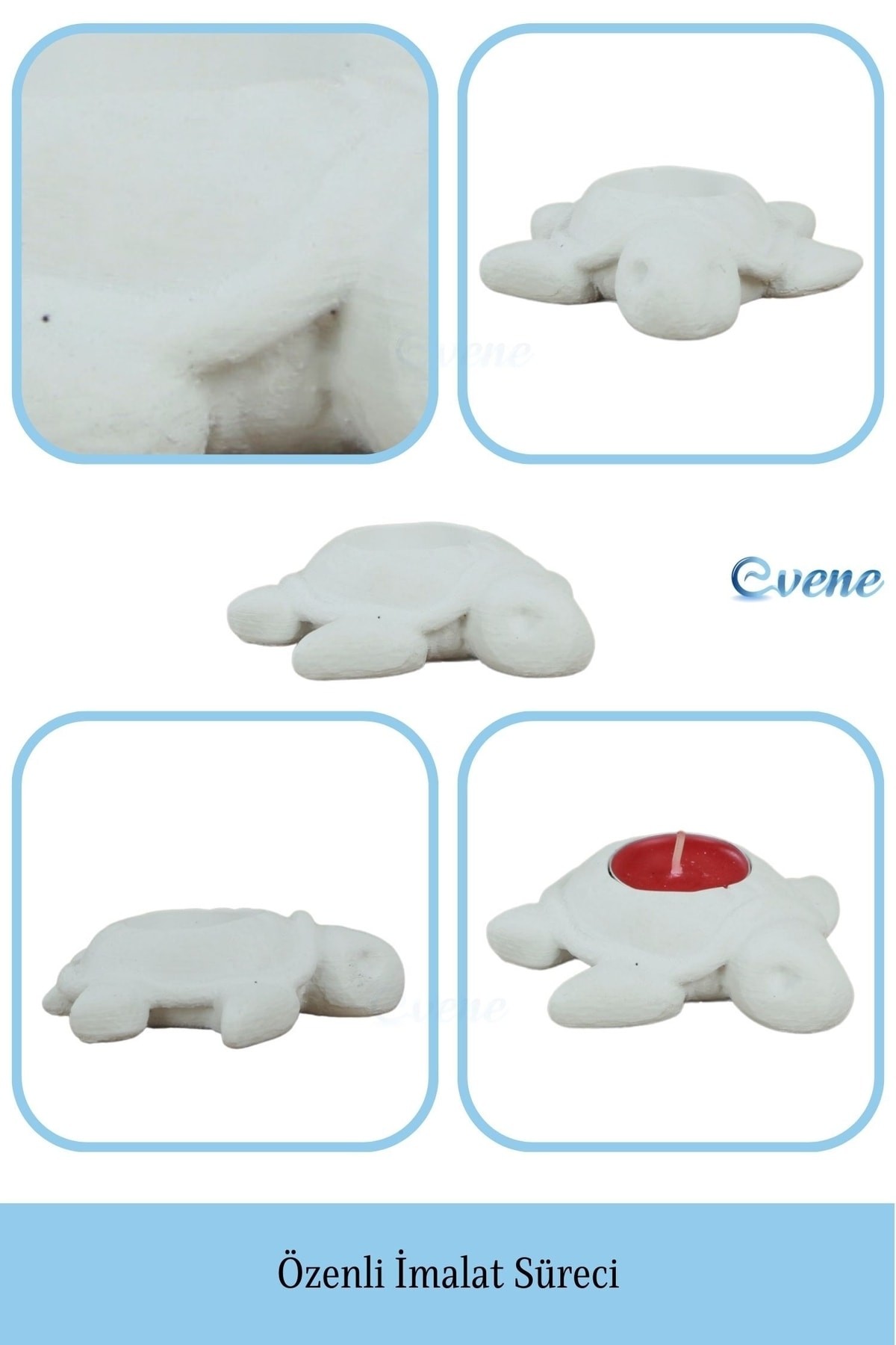 Beyaz Mumluk Şamdan 3 Adet Tealight ve İnce Mum Uyumlu Kaplumbağa Model