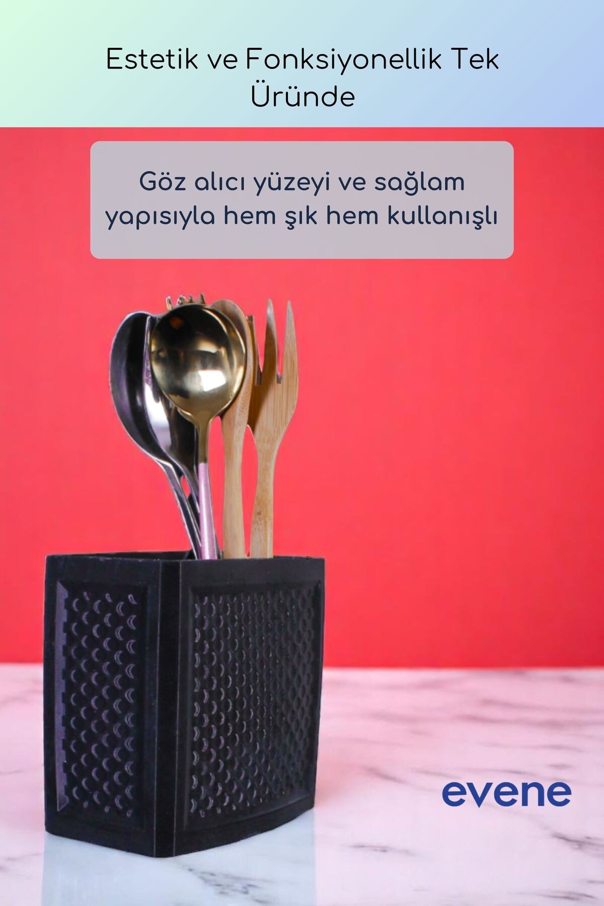 Tezgah Üstü Kaşıklık Dekoratif Dik Kaşıklık Silindir Kaşıklık Siyah Renk Model 92
