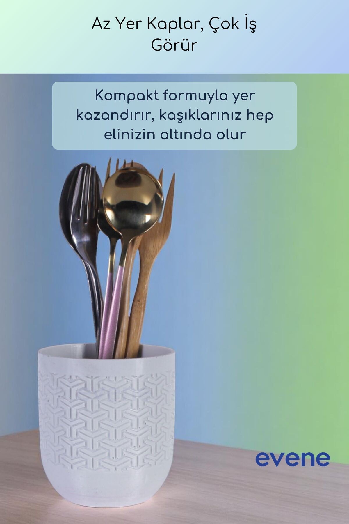Tezgah Üstü Kaşıklık Dekoratif Dik Kaşıklık Silindir Kaşıklık Beyaz Renk Model 77
