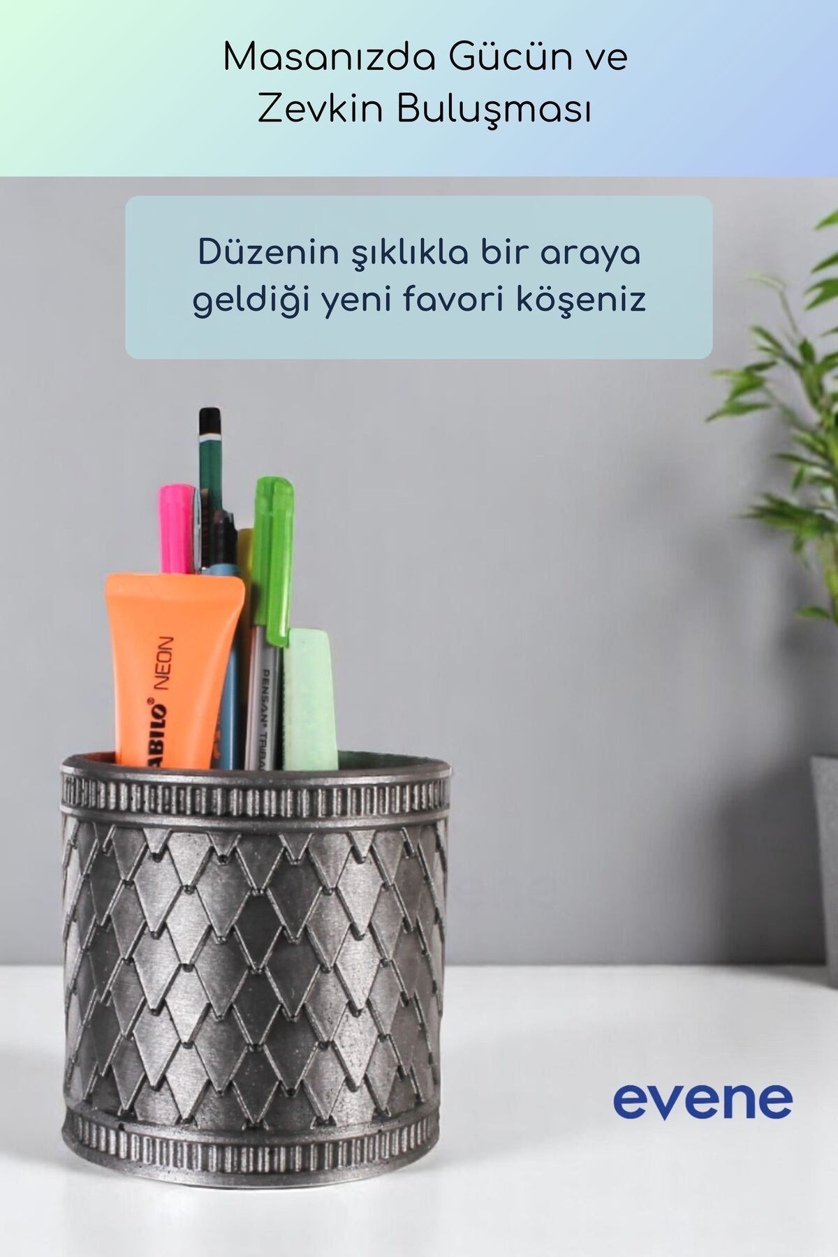 Kalemlik Masa Kalemliği Organizer Kalemlik Gümüş Eskitme Renk Model 87