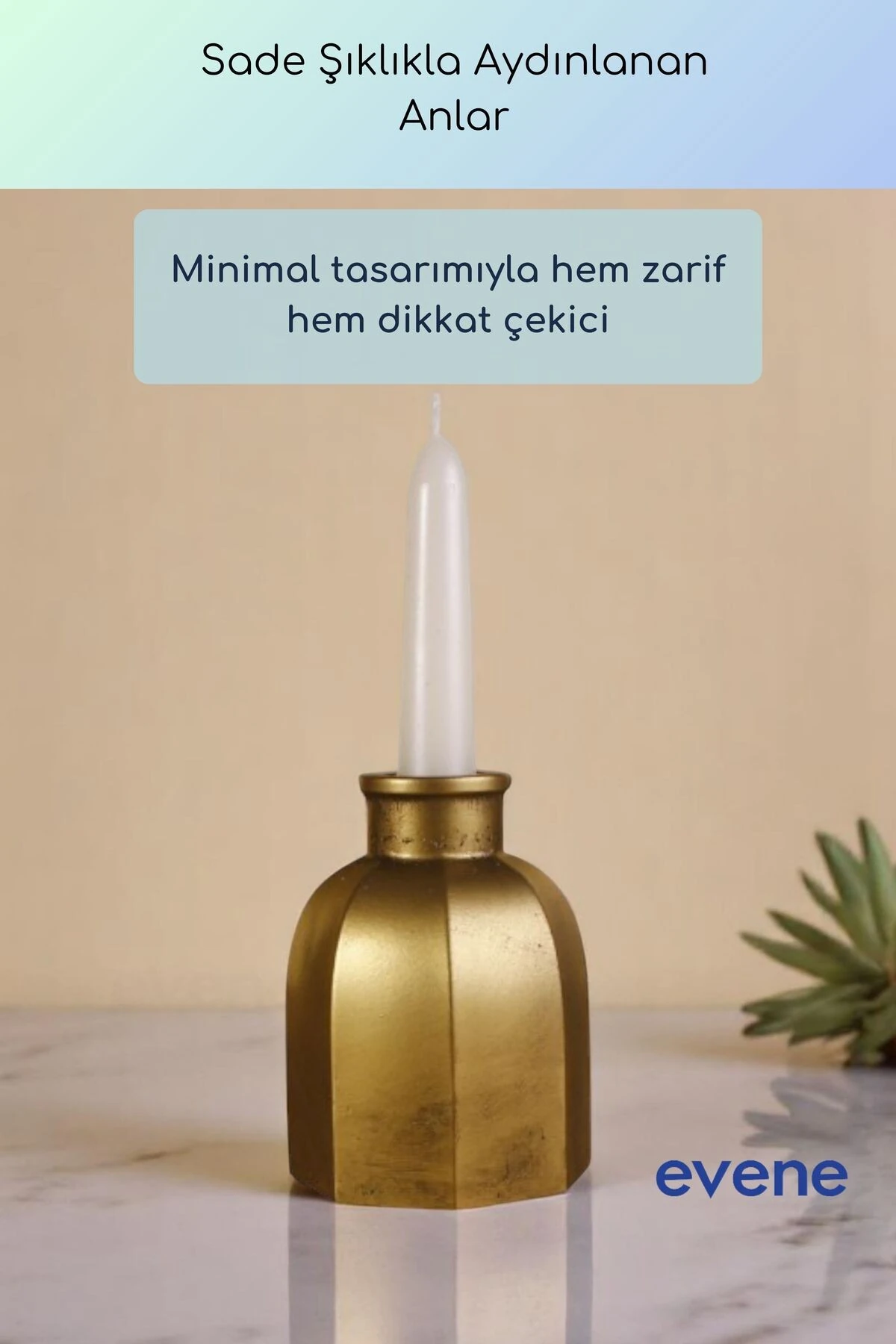 Mumluk Şamdan Ince Mum Uyumlu Altın Eskitme Renk Model 62