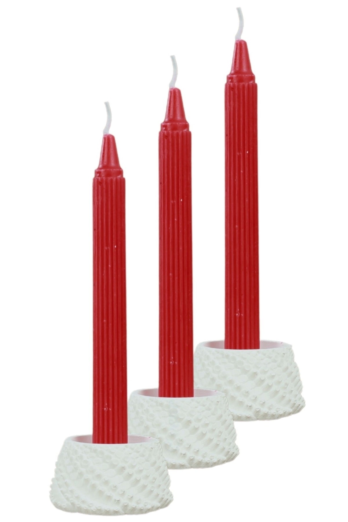 Beyaz Mumluk Şamdan 3 Adet Tealight ve İnce Mum Uyumlu Ejderha Yumurtası Model