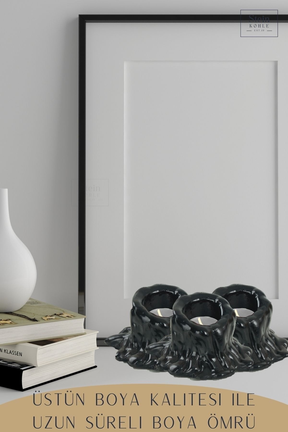 Şamdan Dekoratif Mumluk Siyah Şamdan Tealight Mum Uyumlu Erimiş Mum Küçük Model
