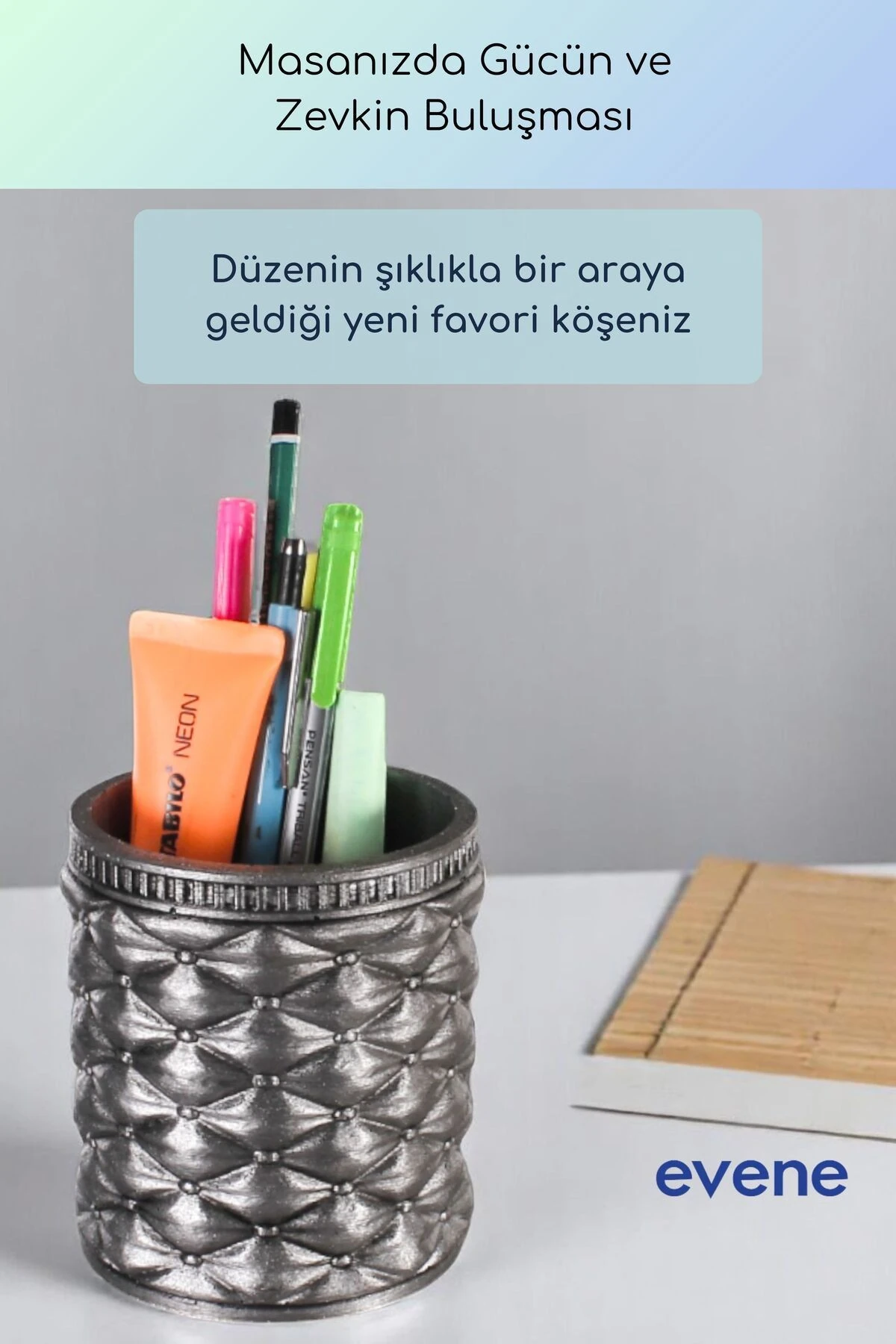 Kalemlik Masa Kalemliği Organizer Kalemlik Gümüş Eskitme Renk Model 85