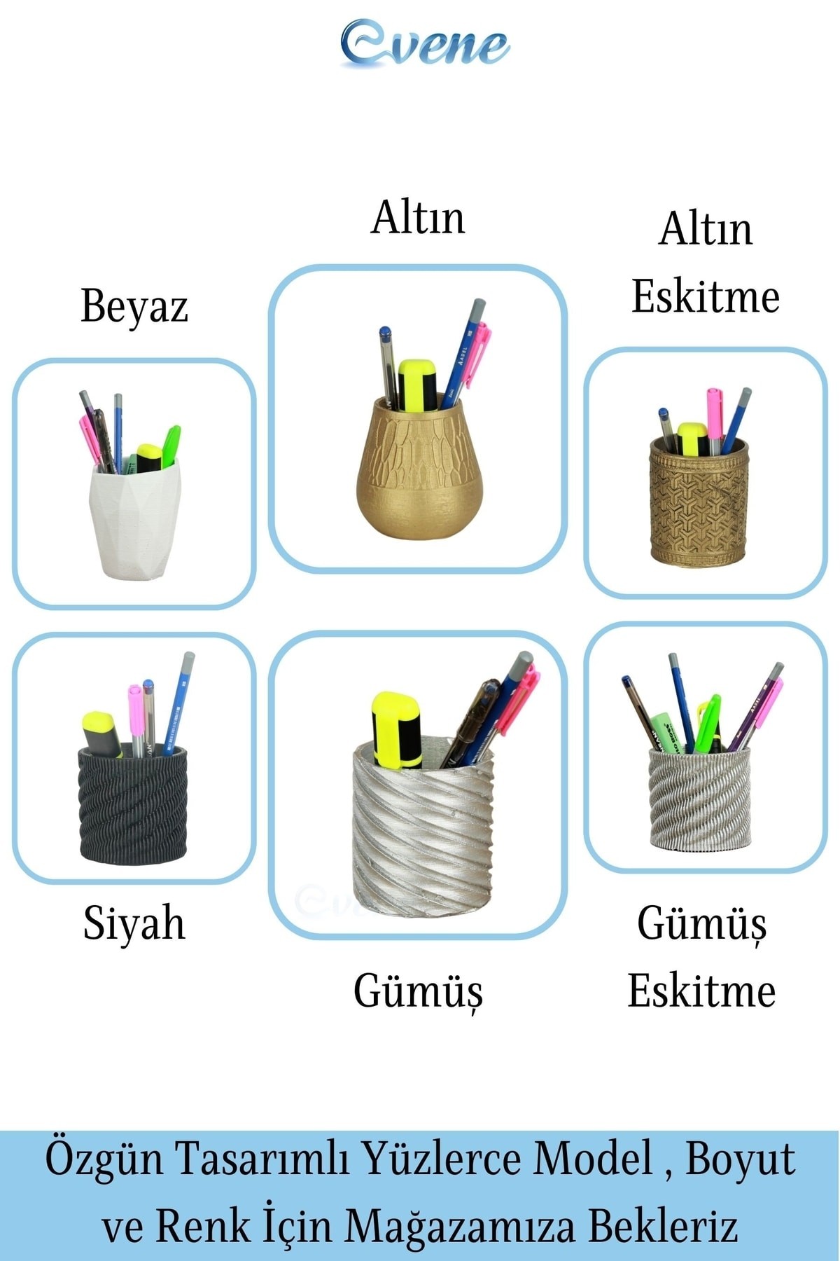 Kalemlik Altın Renk Masa Kalemliği Organizer Kalemlik Düz Çizgili Model