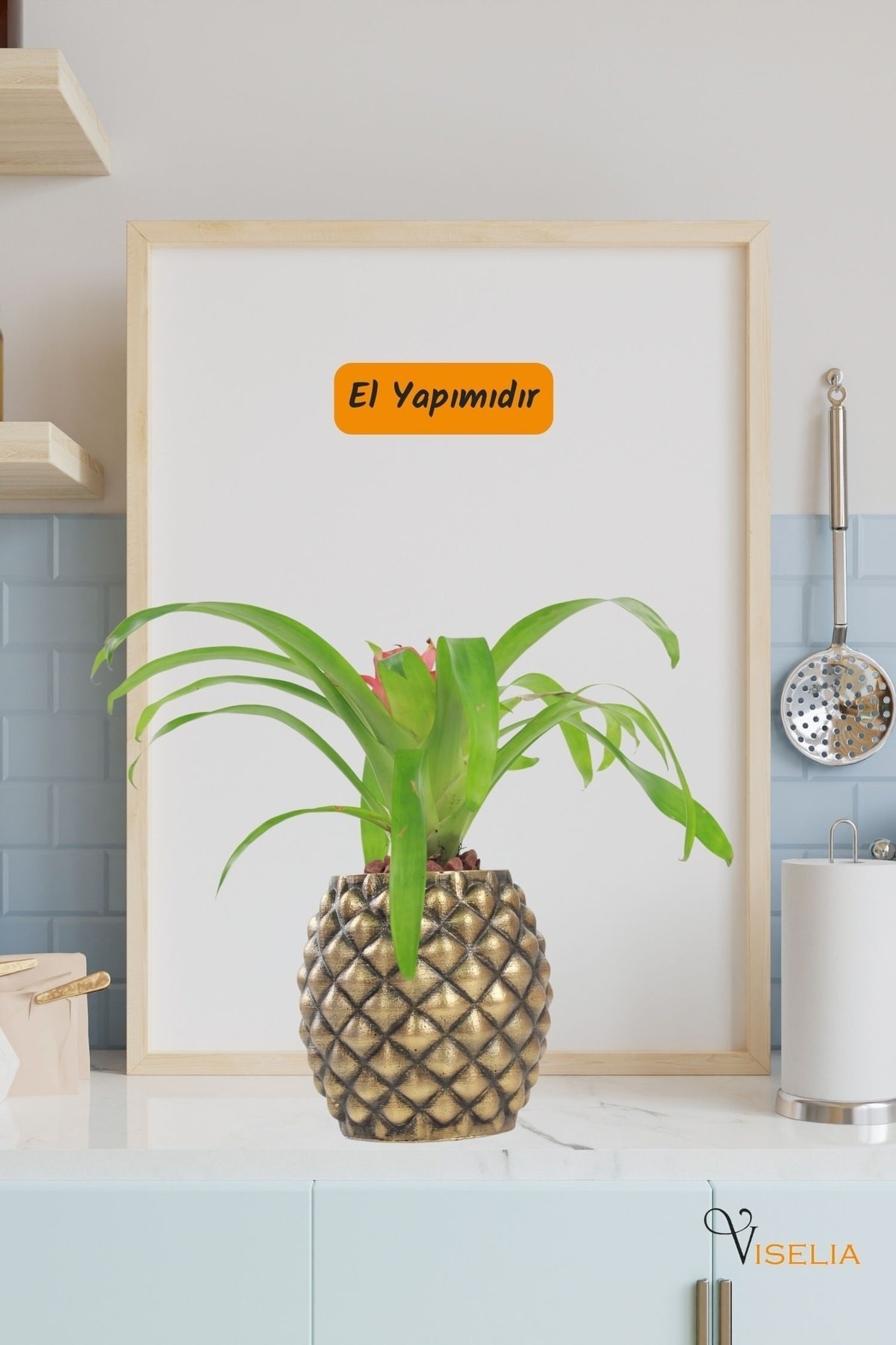 Dekoratif Saksı Altın Eskitme Büyük Çiçek Saksısı Ananas Model