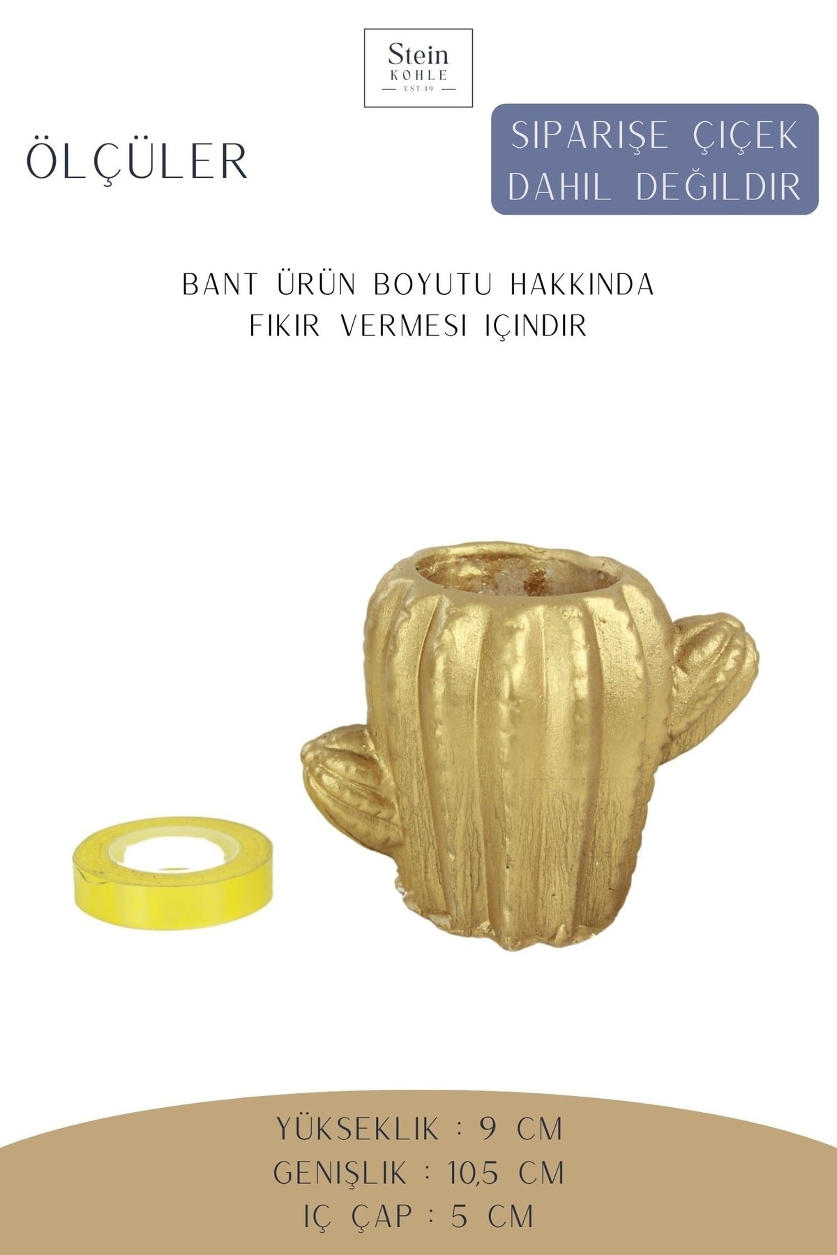Dekoratif Saksı Minik Kaktüs Saksısı Altın Renk 1 Adet Kaktüs Model