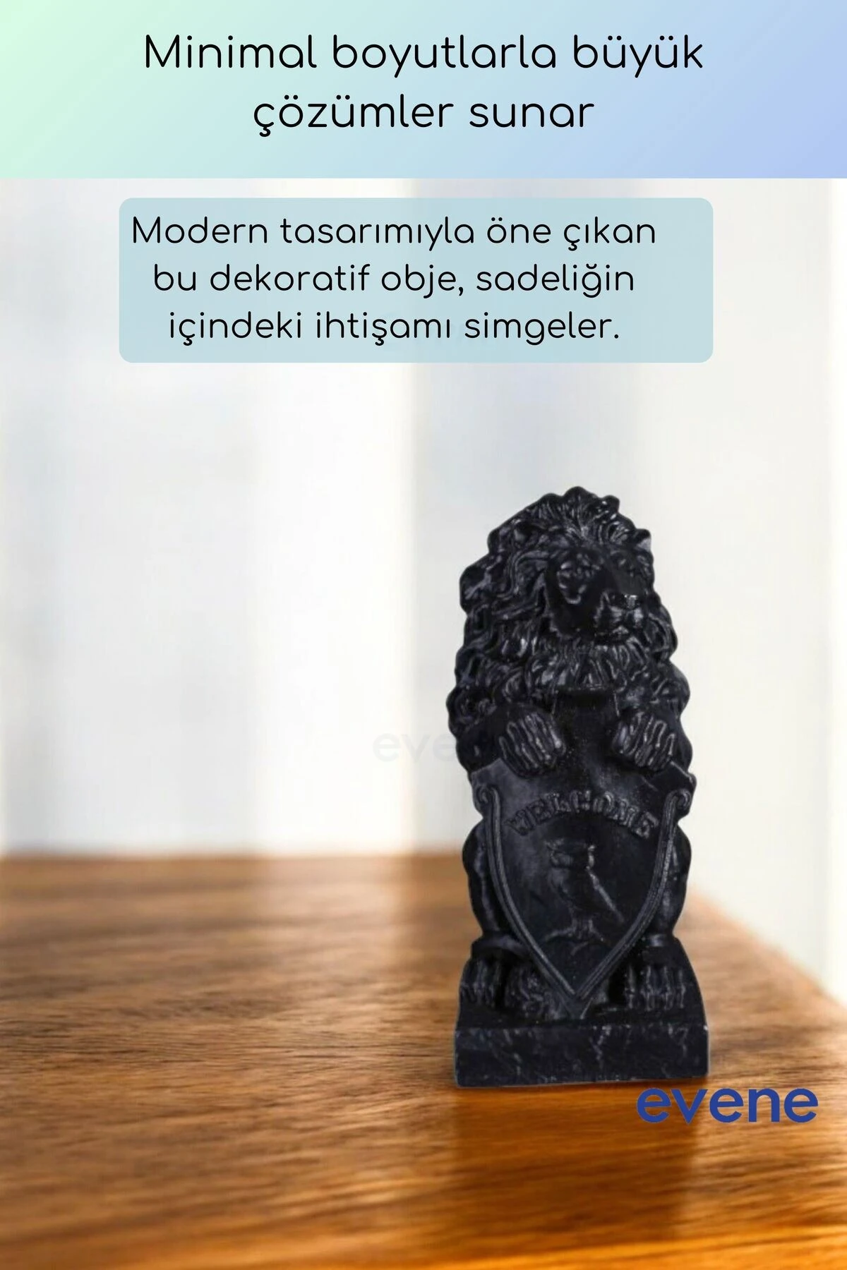 Dekoratif Obje Biblo Ev Dekorasyon Heykel Salon Masa Üstü Süs Eşyası Aslan Siyah Model 54