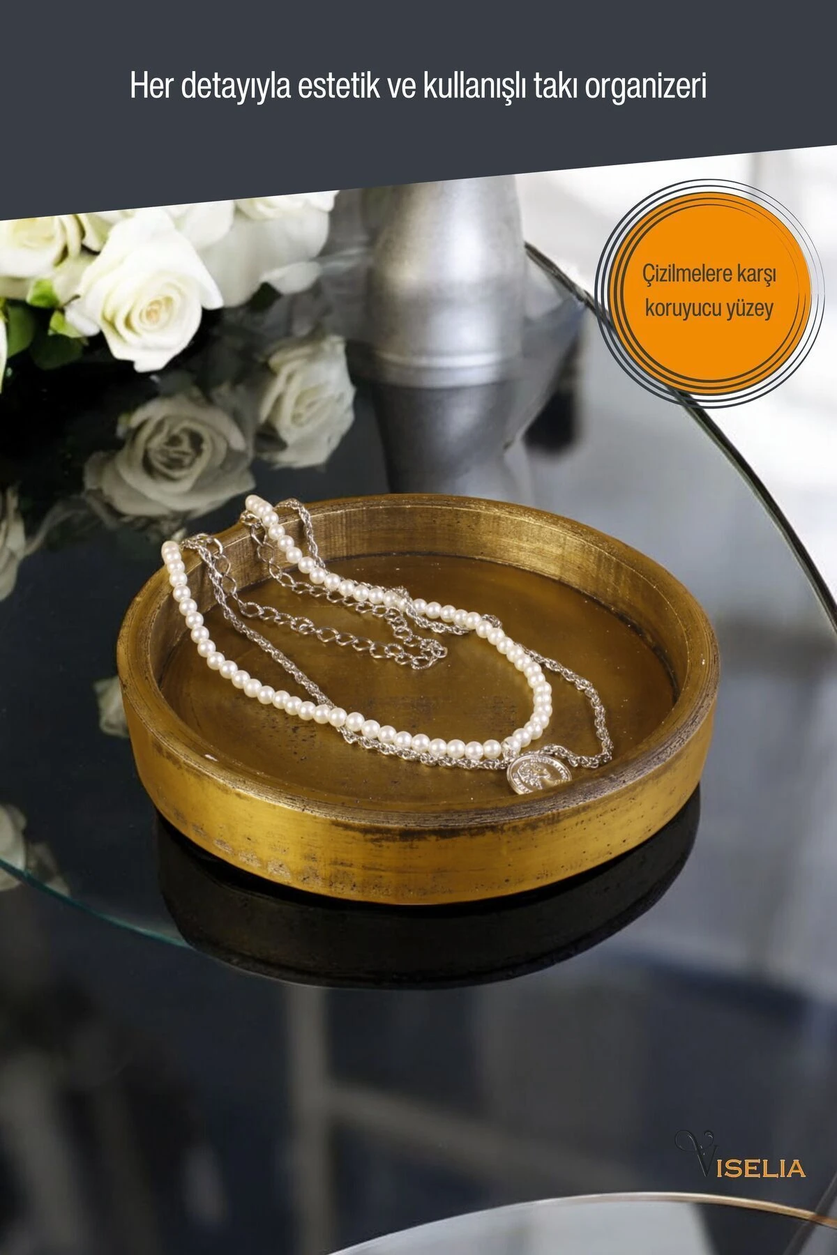 Takı Tabağı Takı Organizeri Takı Makyaj Kozmetik Düzenleyici Altın Eskitme Renk Model 20