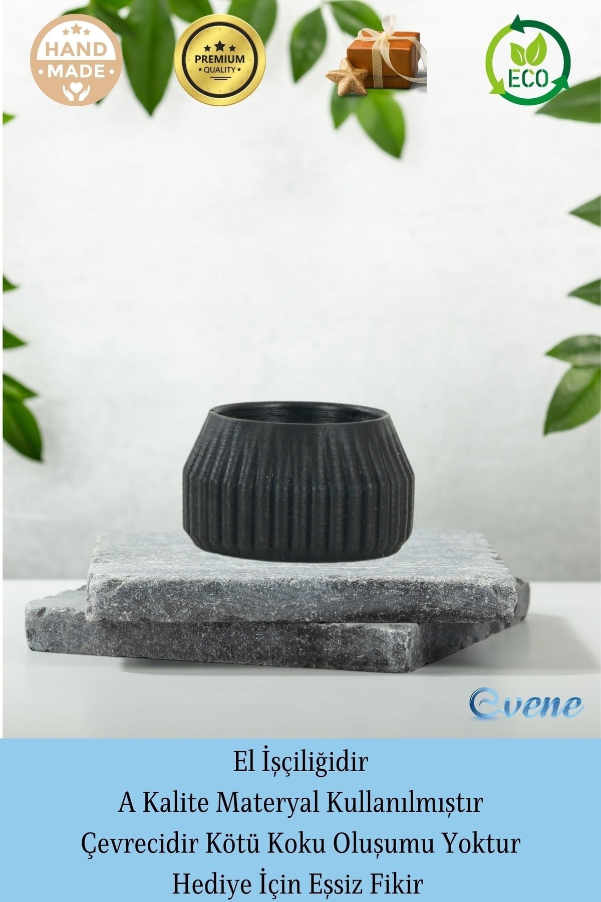 Siyah Mumluk Şamdan 3 Adet Tealight Uyumlu Çizgili Model