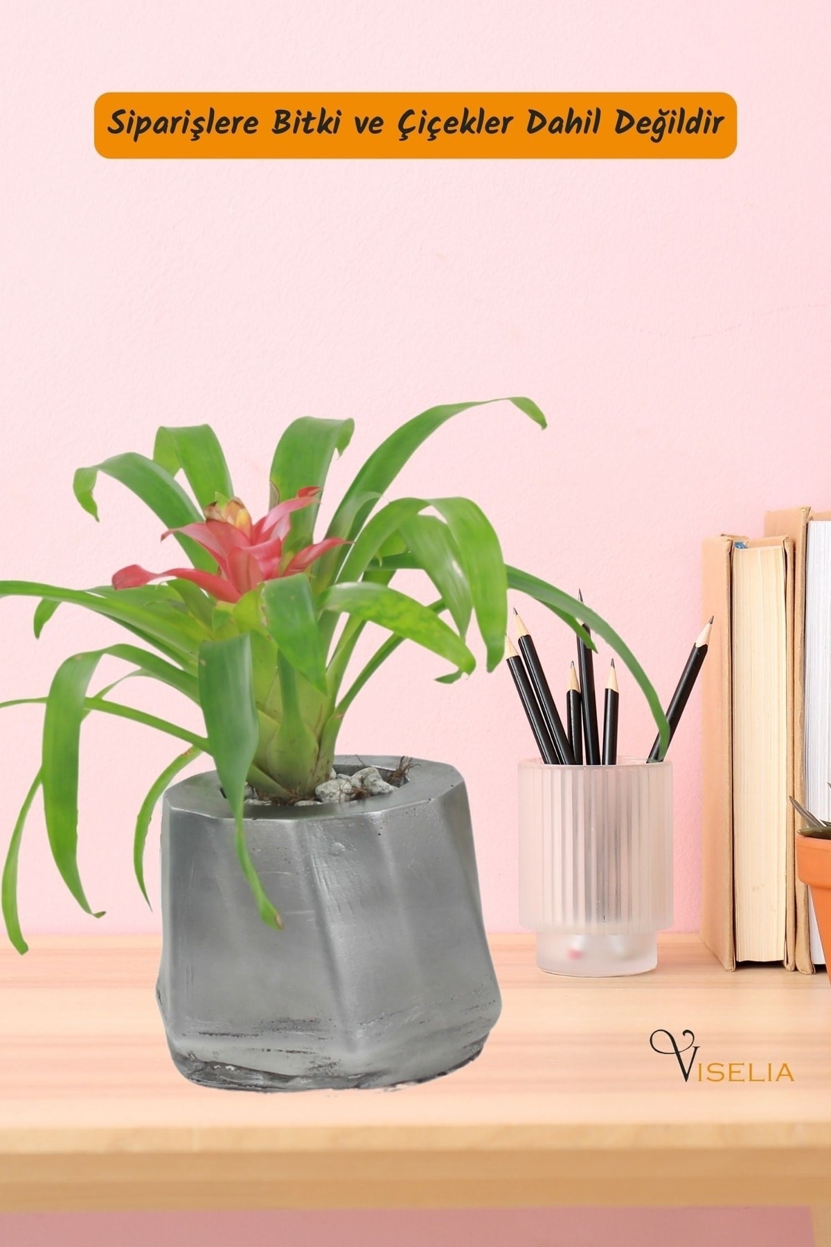 Dekoratif Saksı Gümüş Eskitme Küçük Çiçek Saksısı Kalın Çizgili Model