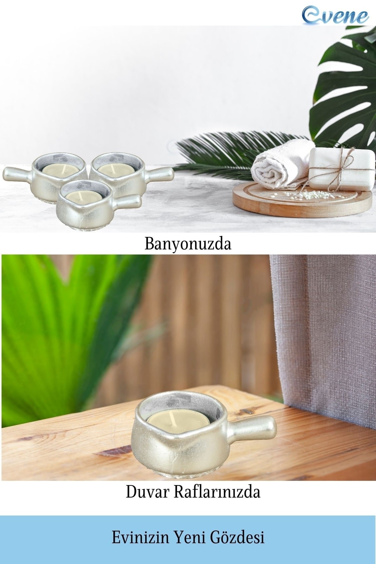 Gümüş Mumluk Şamdan 3 Adet Tealight Uyumlu Üçlü Tava Model