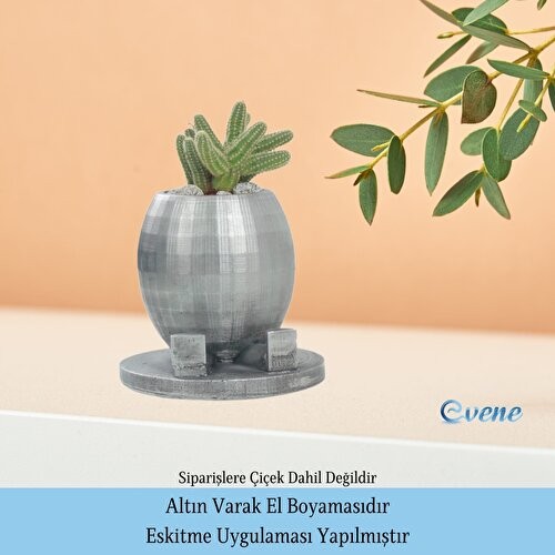 Evene Ahşap Ayaklı Beton Saksı Büyük Boy 1 Adet Ayaklı Yuvarlak Model
