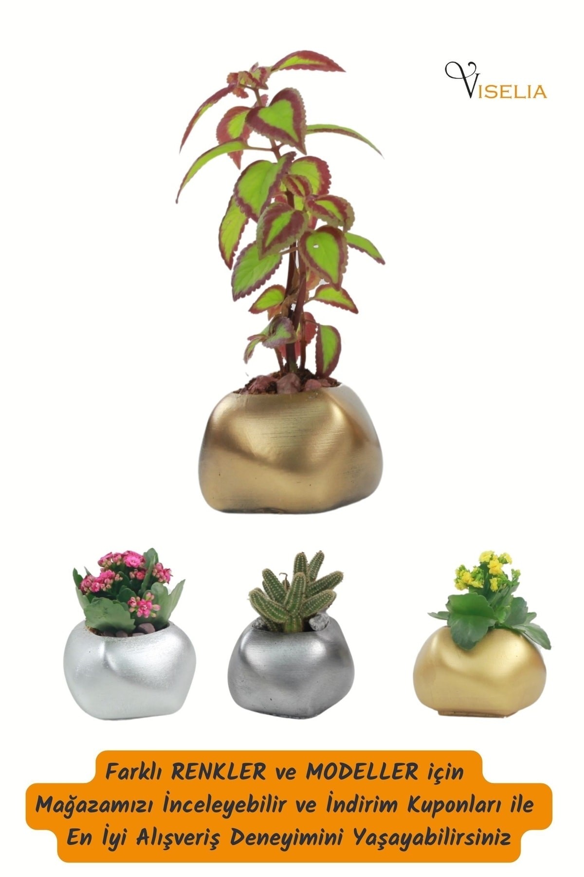 Dekoratif Saksı Altın Eskitme Küçük Çiçek Saksısı Spiral Model