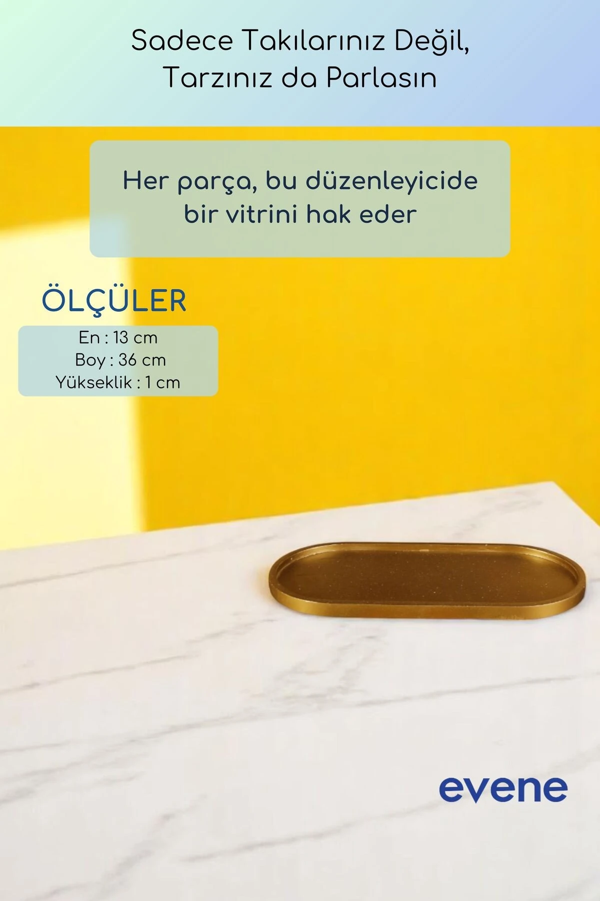 Takı Organizer Makyaj Düzenleyici Kozmetik Organizer Dekoratif Tabak Altın Renk Model 36