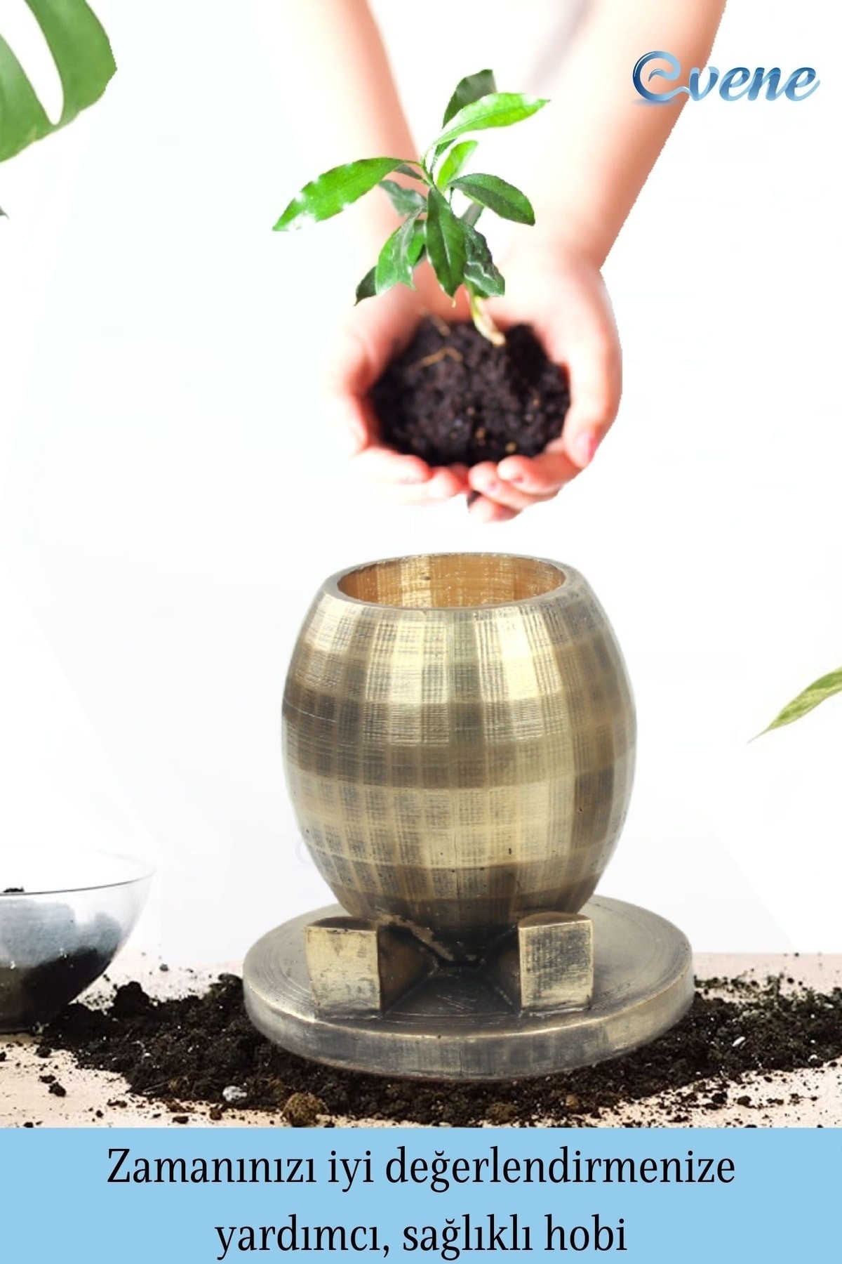Saksı Çiçek Kaktüs Saksısı Lüx 13 cm Gümüş Eskitme Varak Boyalı Yuvarlak Ayaklı Desen Saksı Çiçeklik