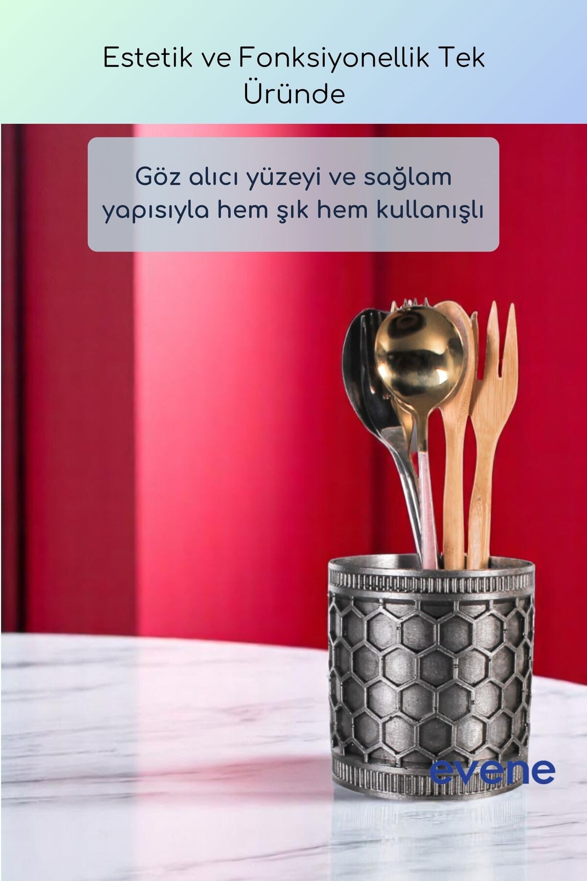 Tezgah Üstü Kaşıklık Dekoratif Dik Kaşıklık Silindir Kaşıklık Gümüş Eskitme Renk Model 81