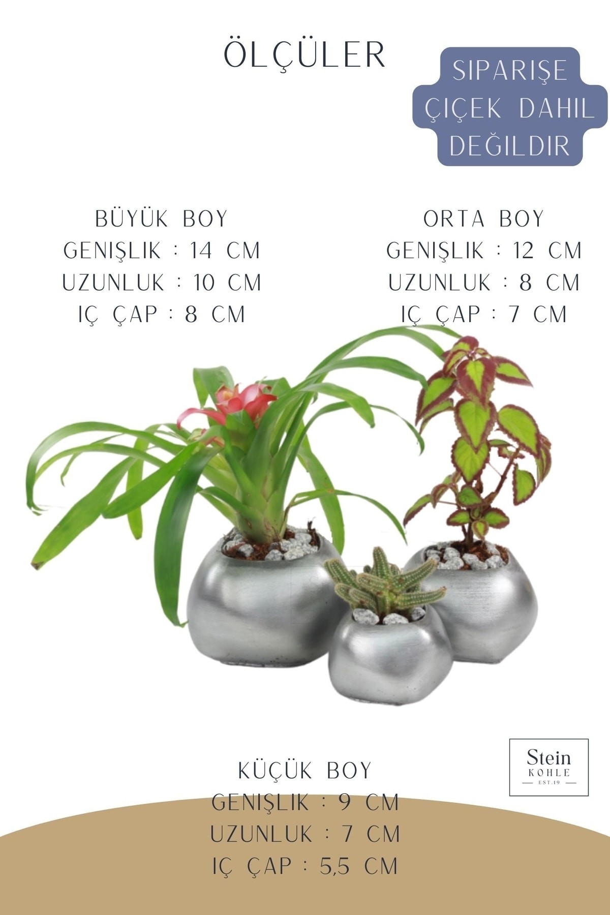 Çiçek Saksısı Büyük Boy 3 Adet Gümüş Renk Eskitme Uygulamalı Spiral Oval Model