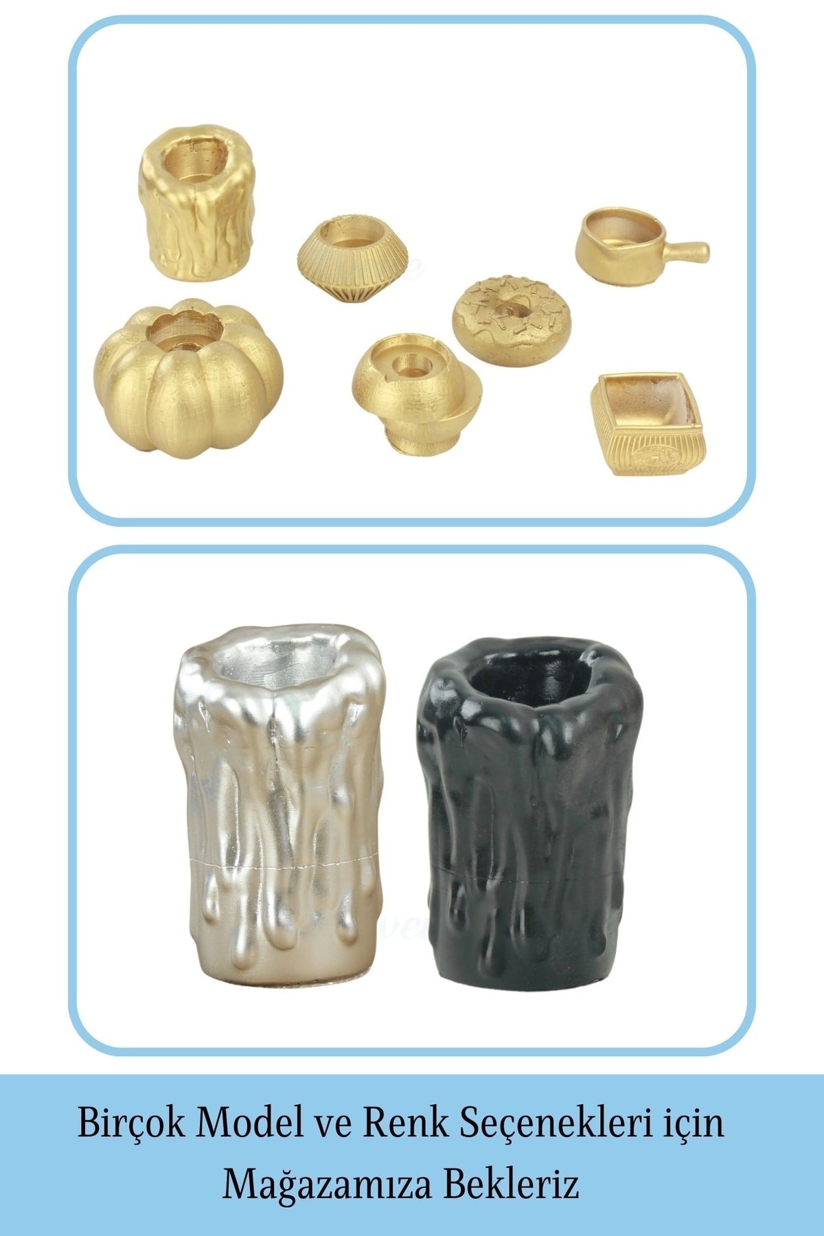 Altın Mumluk Şamdan 3 Adet Tealight Uyumlu Üçlü Büyük Erimiş Mum Model