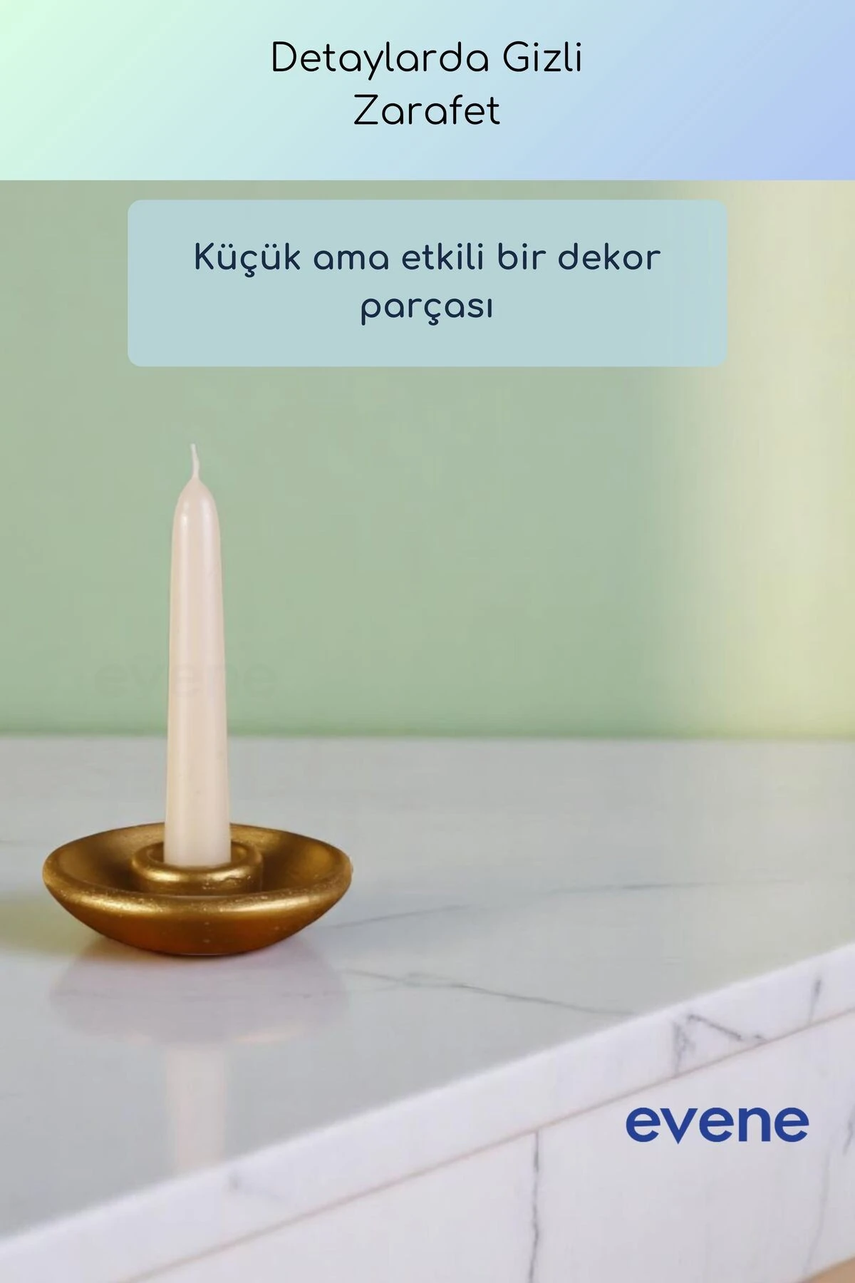 Mumluk Şamdan Ince Mum Uyumlu Altın Renk Model 57