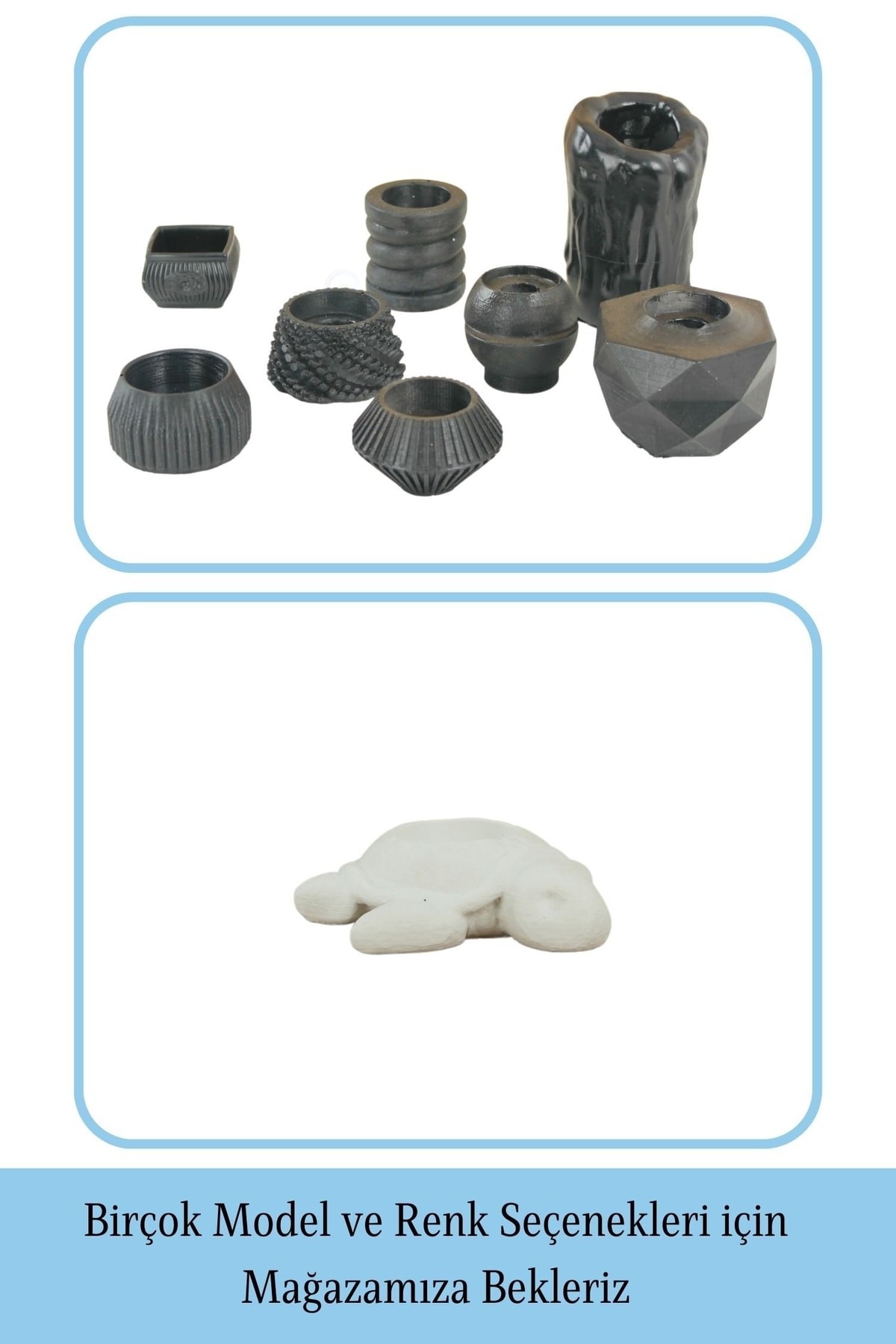 Siyah Mumluk Şamdan Tealight ve İnce Mum Uyumlu Kaplumbağa Model