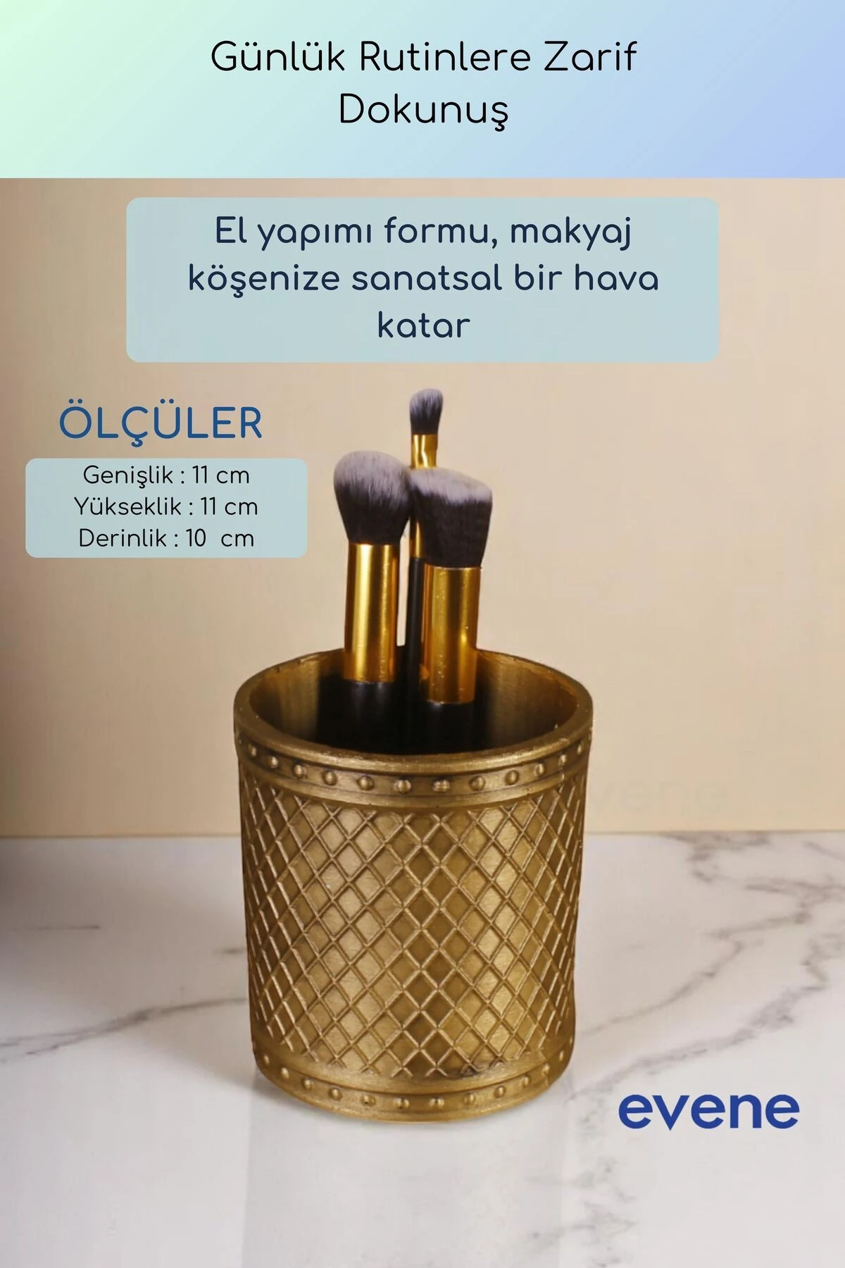 Makyaj Organizeri Makyaj Fırçalığı Makyaj Organizer Düzenleyici Altın Eskitme Renk Model 90