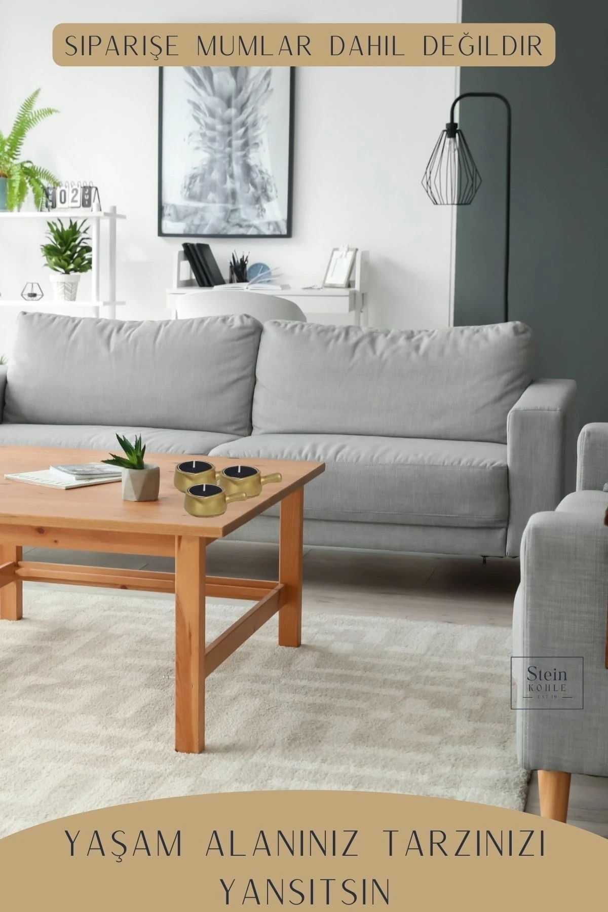 Şamdan Dekoratif Mumluk Altın Şamdan Set 3 lü (Üçlü) Tealight Uyumlu Tava Model