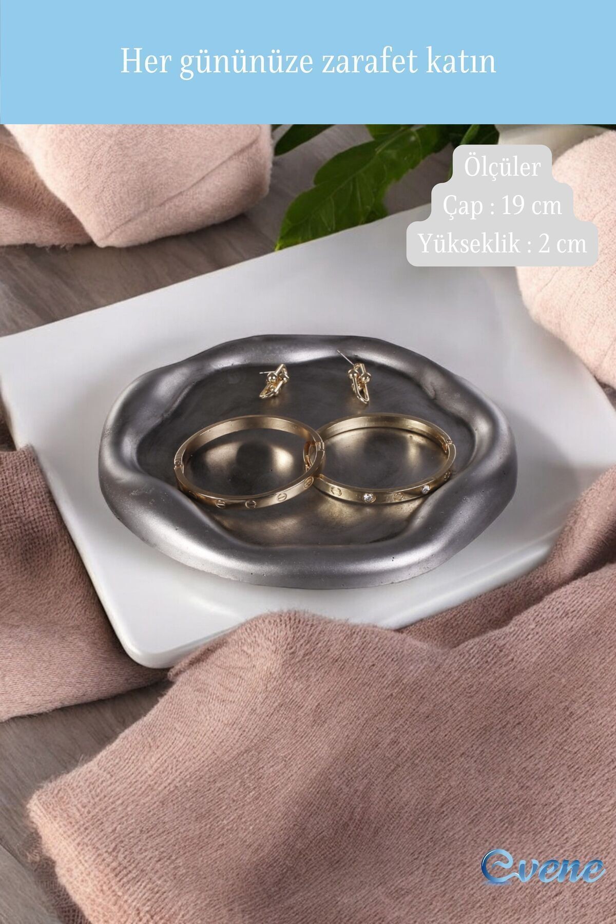 Takı Organizer Makyaj Düzenleyici Kozmetik Organizer Dekoratif Tabak Gümüş Eskitme Renk Model 17
