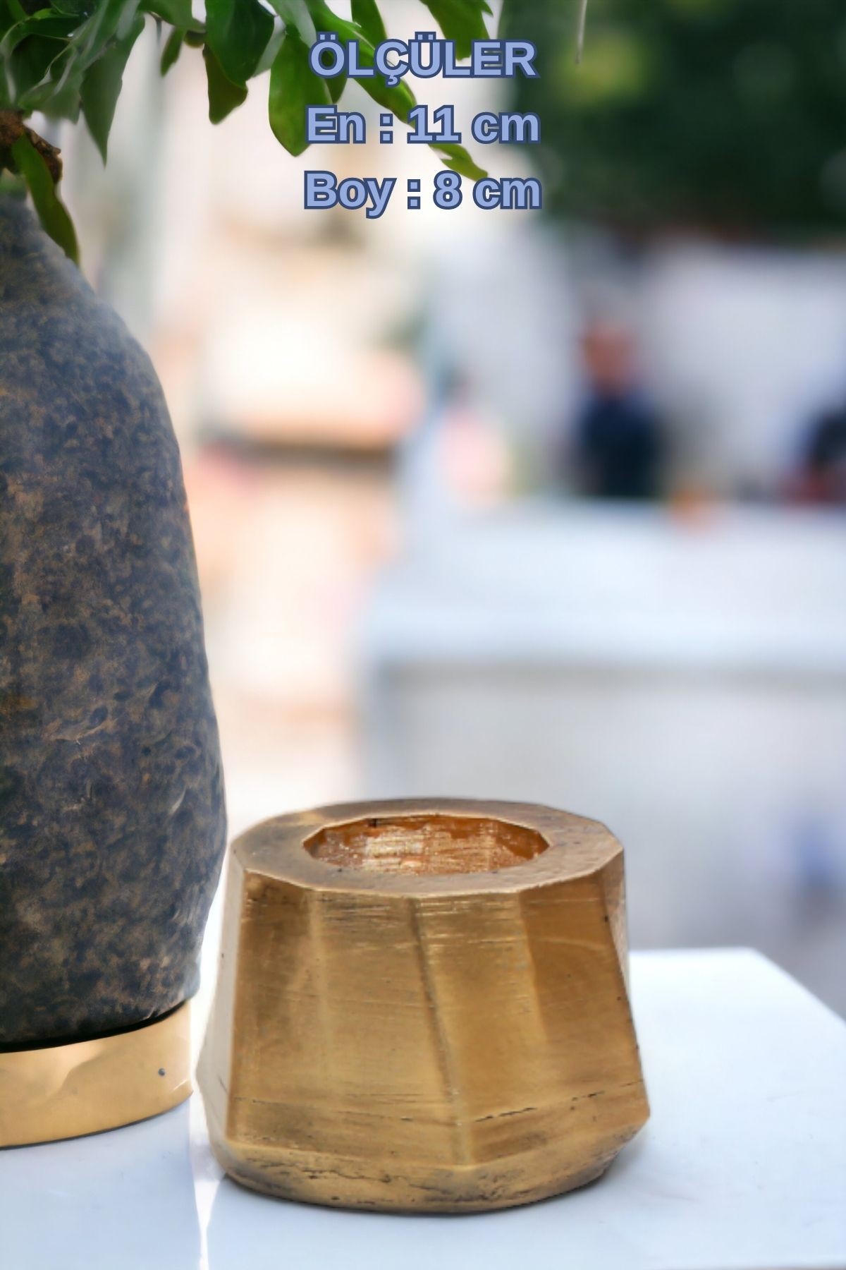 El Yapımı Saksı Altın Premium Kalite Dekoratif Saksı Kalın Çapraz Çizgili