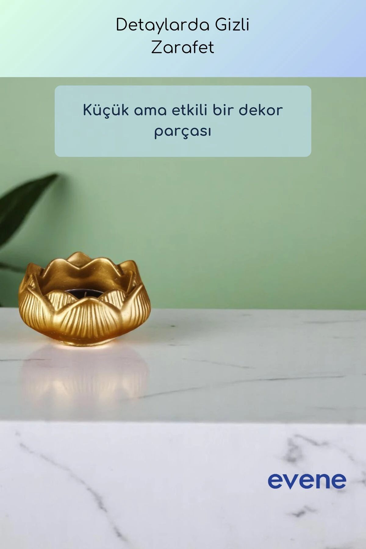 Mumluk Şamdan Ince Mum Uyumlu Altın Renk Model 53