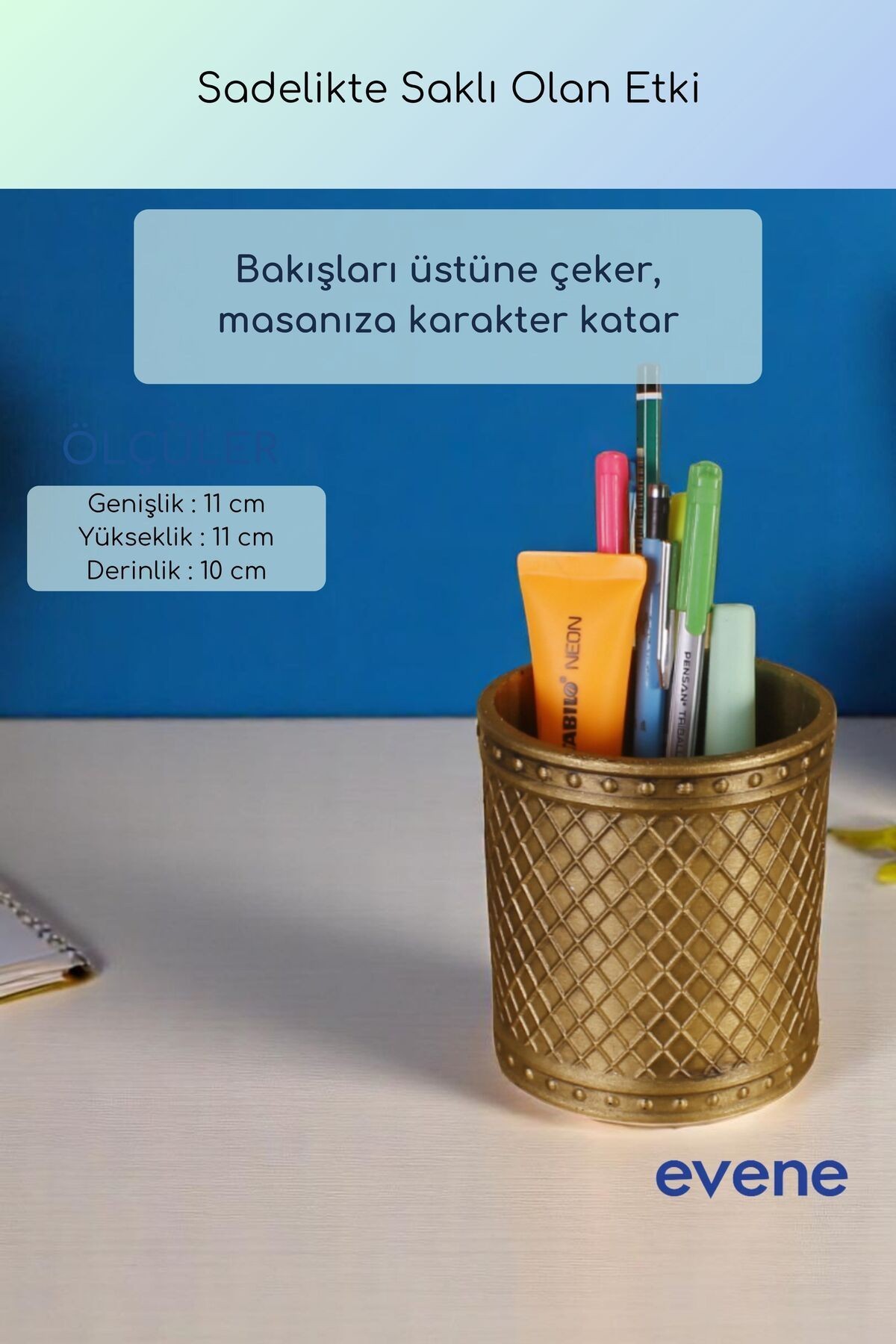 Kalemlik Masa Kalemliği Organizer Kalemlik Altın Eskitme Renk Model 90