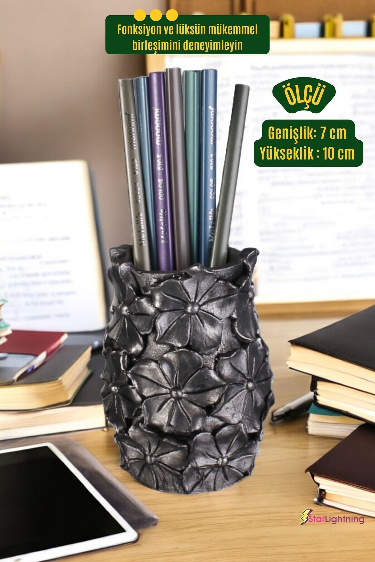 Kalemlik Masa Kalemliği Organizer Kalemlik Gümüş Eskitme Renk Model 16
