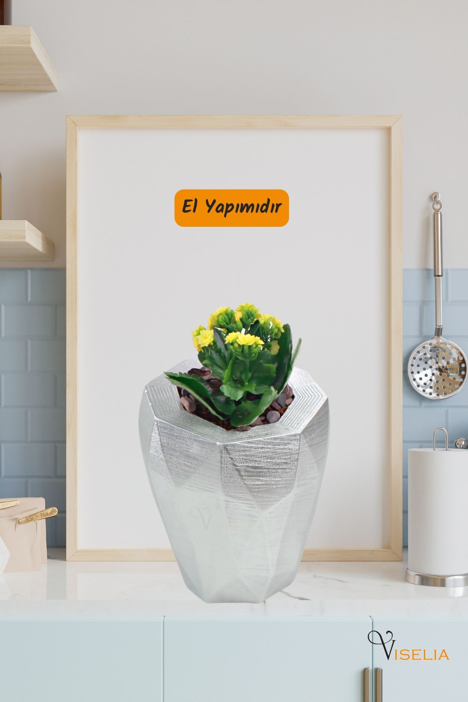 Büyük Dekoratif Saksı Gümüş Çiçek Saksısı 3 Adet 3 Boy Uzun Poly Model