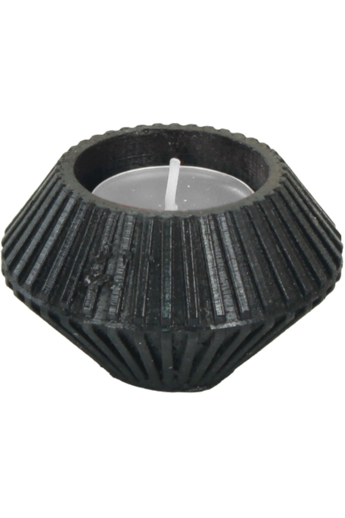 Siyah Mumluk Şamdan Tealight Mum Uyumlu Elmas Çizgili Model