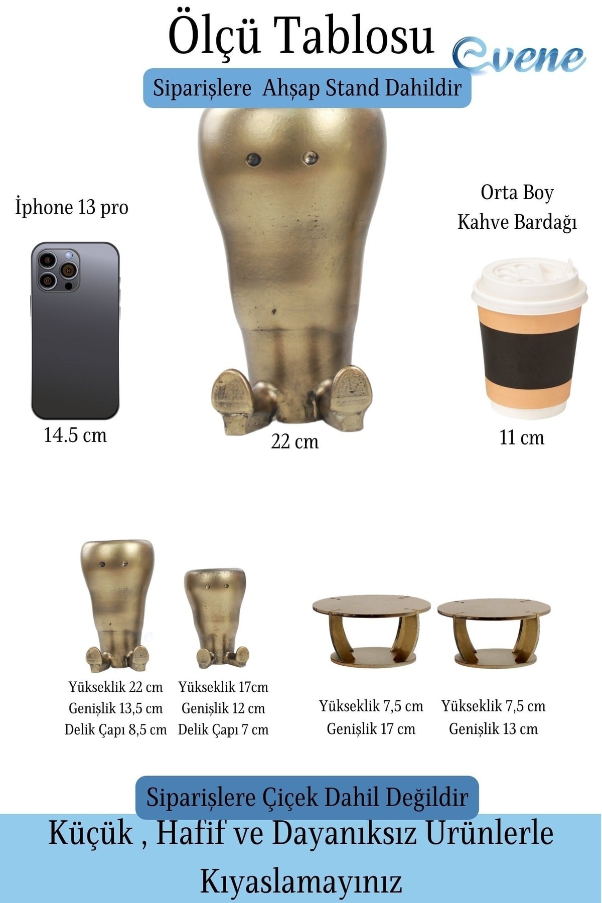 Ahşap Ayaklı Beton Saksı Büyük Boy Set 2 Adet Altın Varak Boyalı Eskitmeli Havuç Model