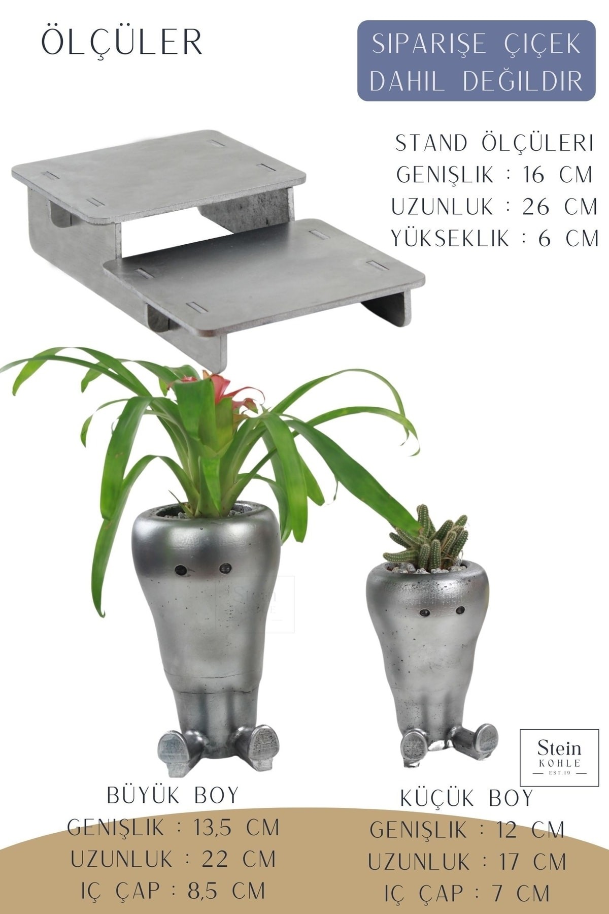 Ayaklı Saksı Ahşap Büyük Boy 2 Adet Gümüş Renk Eskitme Uygulamalı Havuç Model
