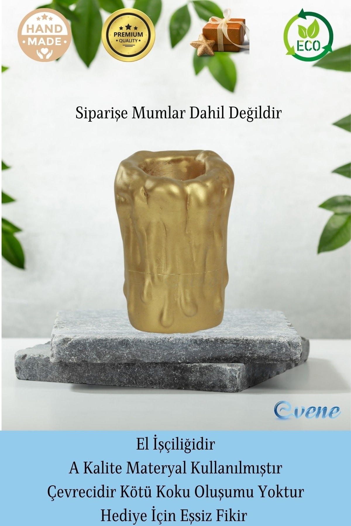 Altın Mumluk Şamdan 3 Adet Tealight Uyumlu Üçlü Büyük Erimiş Mum Model
