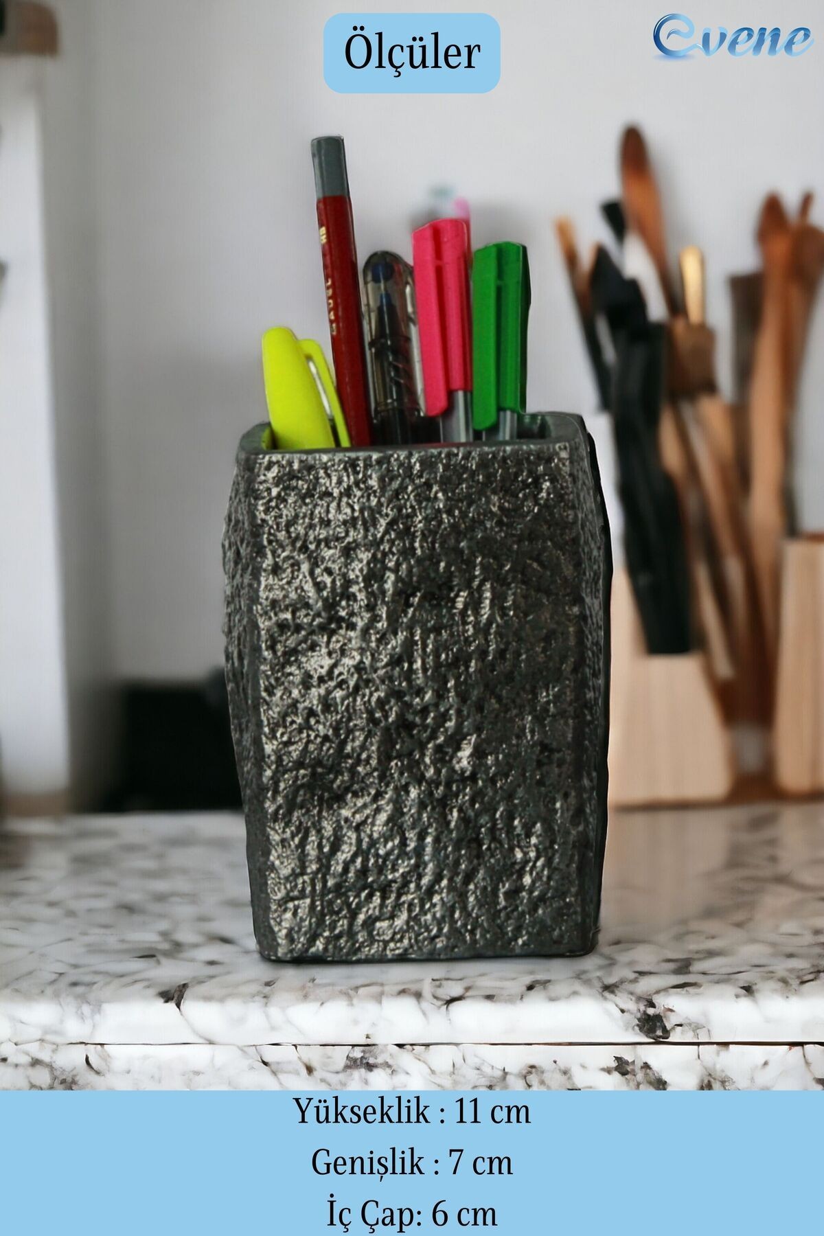 Kalemlik Gümüş Eskitme Renk Masa Kalemliği Organizer Kalemlik Model 7