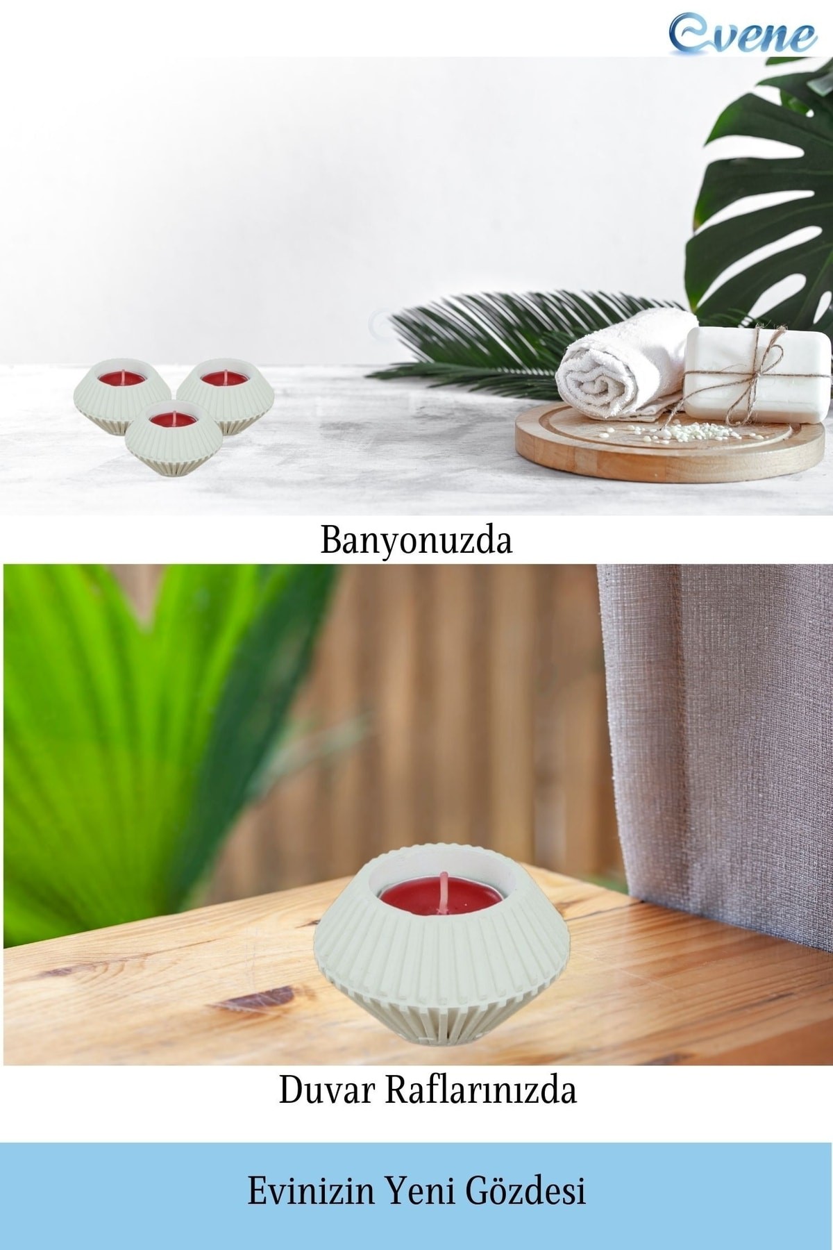 Beyaz Mumluk Şamdan 3 Adet Tealight Uyumlu Elmas Çizgili Model