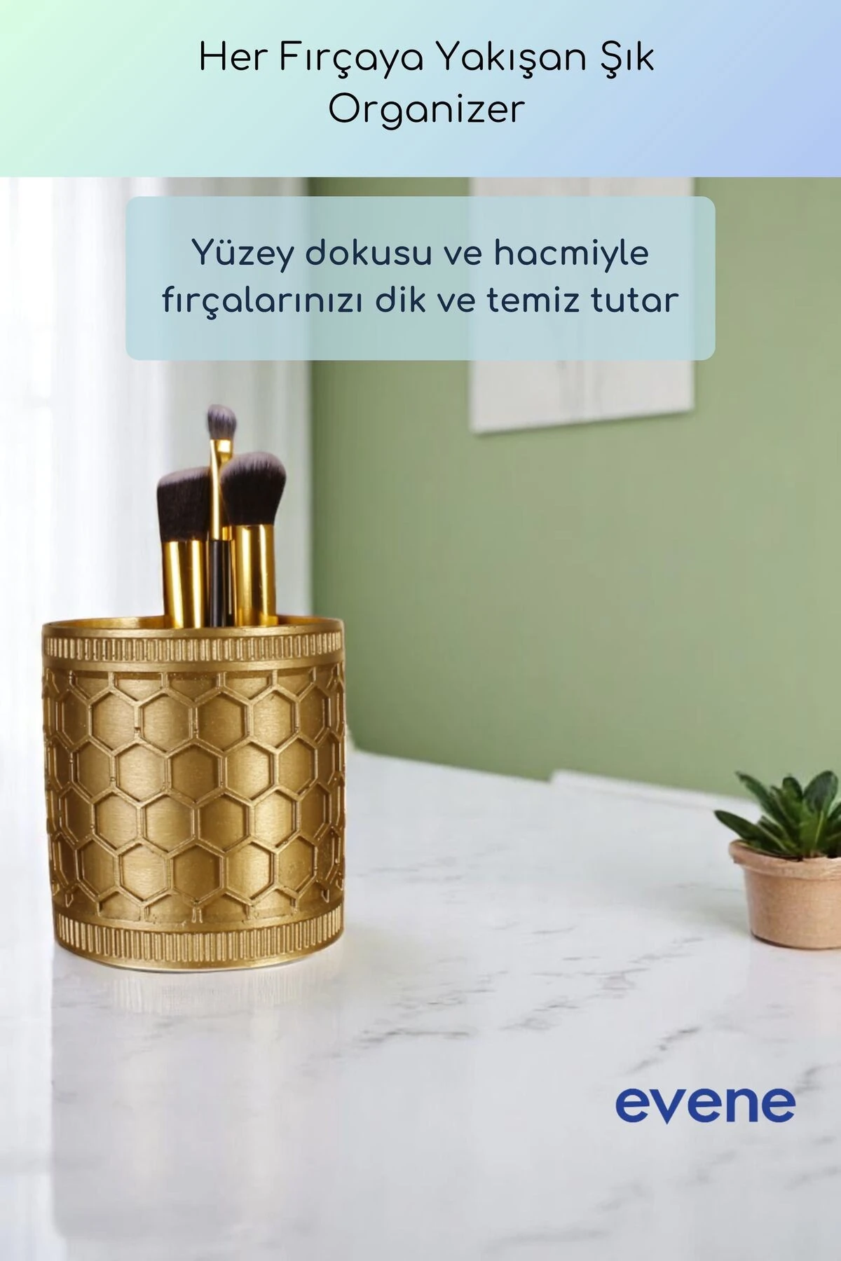 Makyaj Organizeri Makyaj Fırçalığı Makyaj Organizer Düzenleyici Altın Renk Model 81