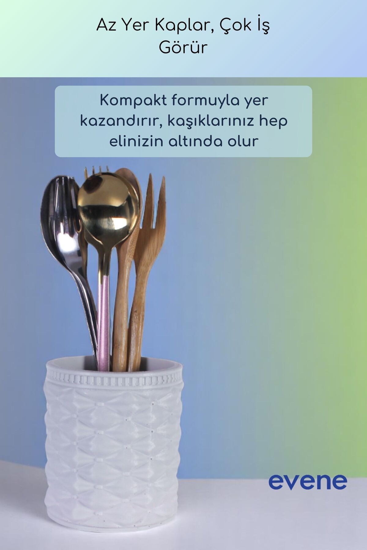 Tezgah Üstü Kaşıklık Dekoratif Dik Kaşıklık Silindir Kaşıklık Beyaz Renk Model 85