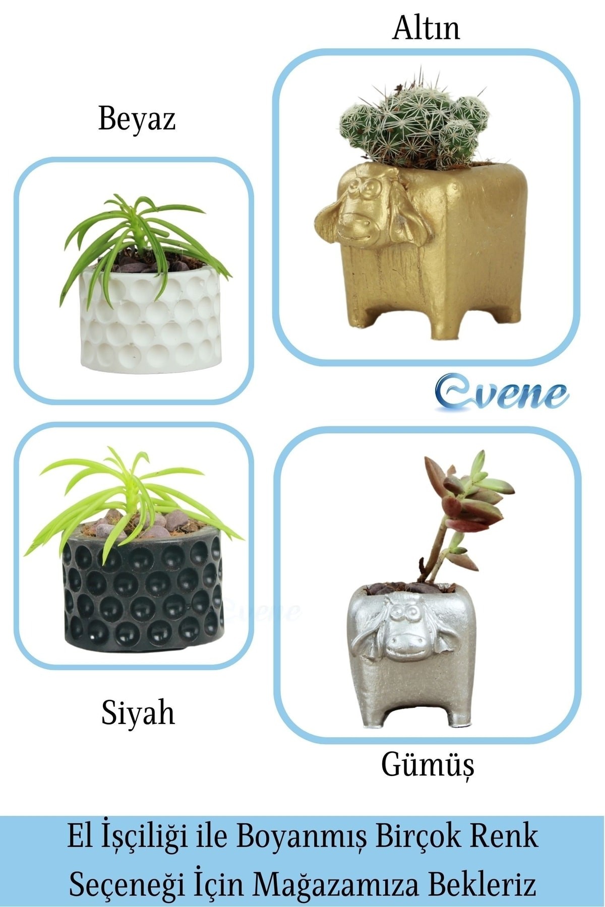 Mini Çiçek Saksı Küçük Sukulent Gümüş Kaktüs Saksısı 3'lü Set Mini İnek Model