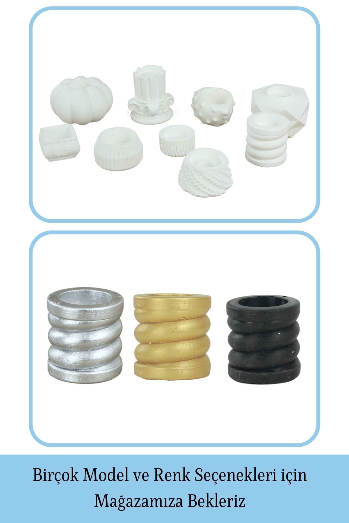 Beyaz Mumluk Şamdan Tealight ve İnce Mum Uyumlu Spiral Model